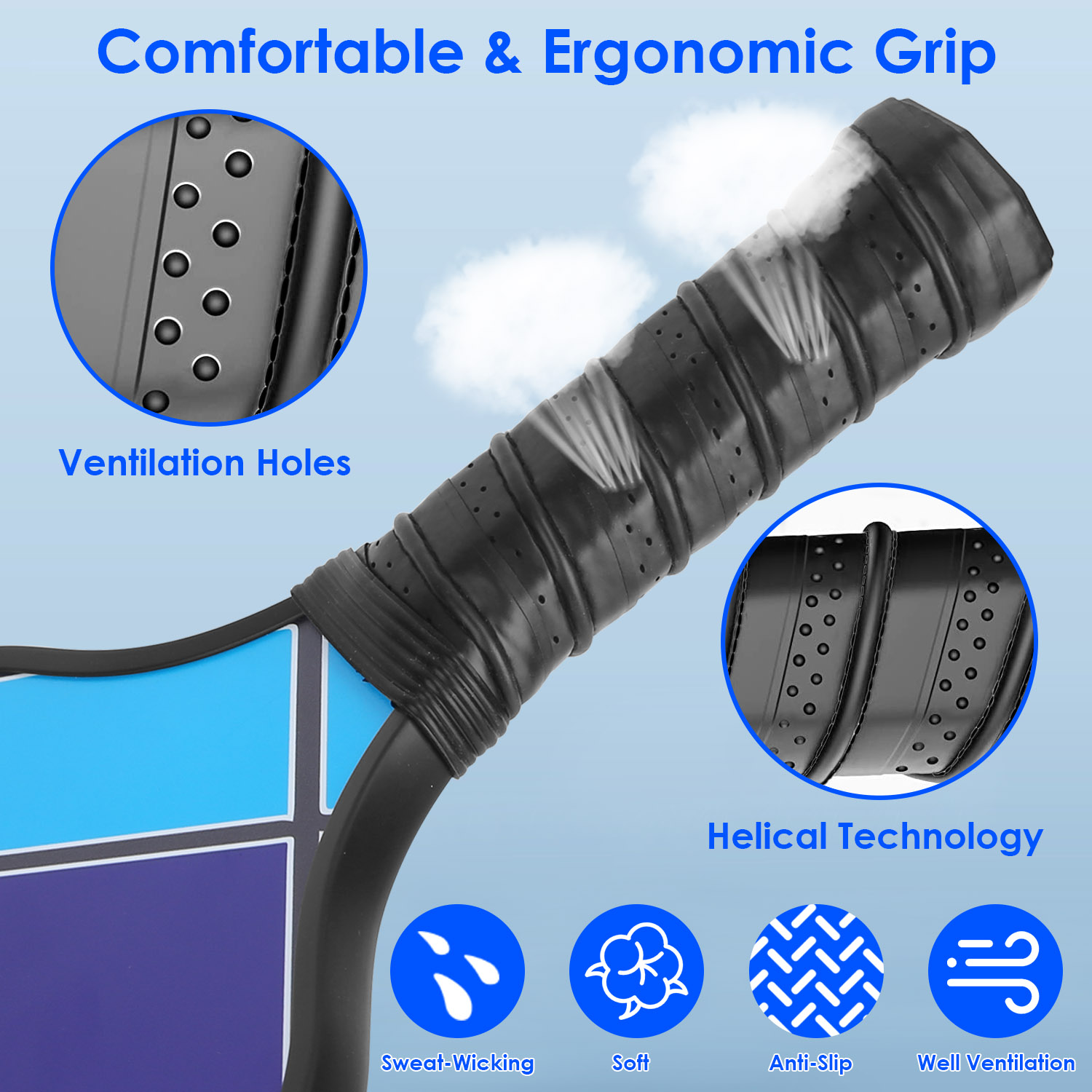 Pickleball Set 2 Fiberglass Paddles 4 Outdoor Indoor Balls Portable Carry Bag 2 Cooling Towel Lightweight Ergonomic Grip for Beginners Pros - Image 8