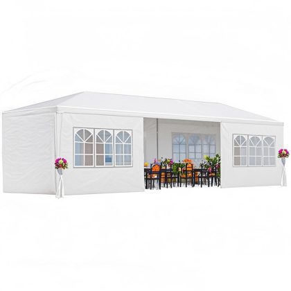 30′L × 10′W × 8.2′H Outdoor Waterproof Canopy Gazebo Patio Party Tent with 6 Window Sidewalls, 2 Zipper Walls for Wedding, Backyard Event & Temporary