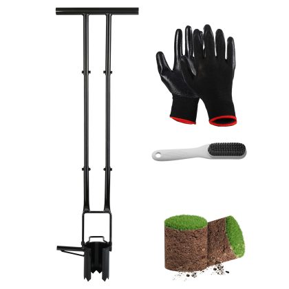 5 In 1 Bulb Planter Tool Long Handle Gardening Bulb Transplanter with Gloves Brush Serrated Base Dual Pedal Digging Holes to Plant Tulips Iris Daffodi