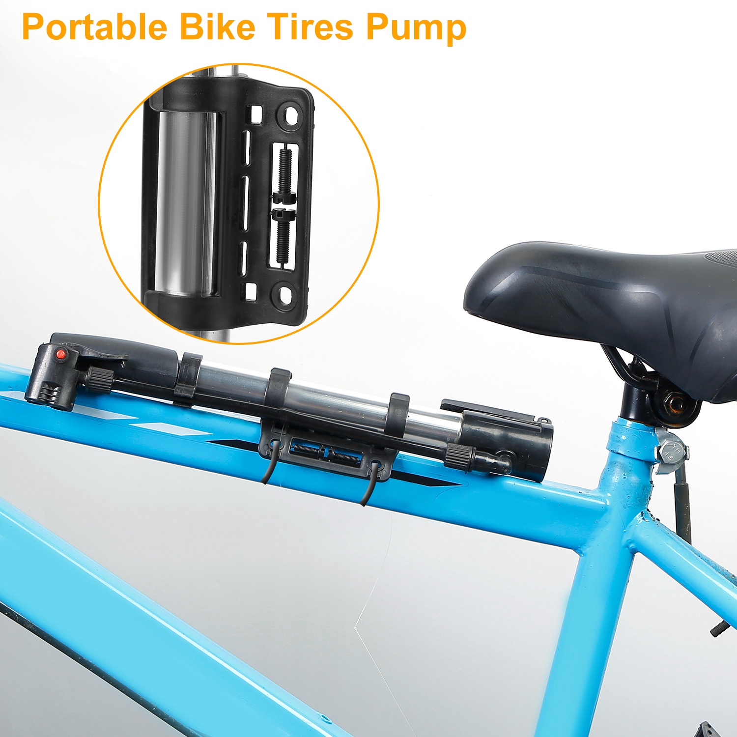 Mini Bike Pump Portable Bicycle Tire Inflator Ball Air Pump w/ Mount Frame For Mountain Road Bike - Image 9