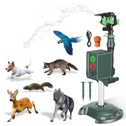 Solar Powered Motion Sensor Animal Repellent Sprinkler with Flashing Light Outdoor Animal Deterrent for Cats Dogs Squirrels Birds Raccons Deer And Mor