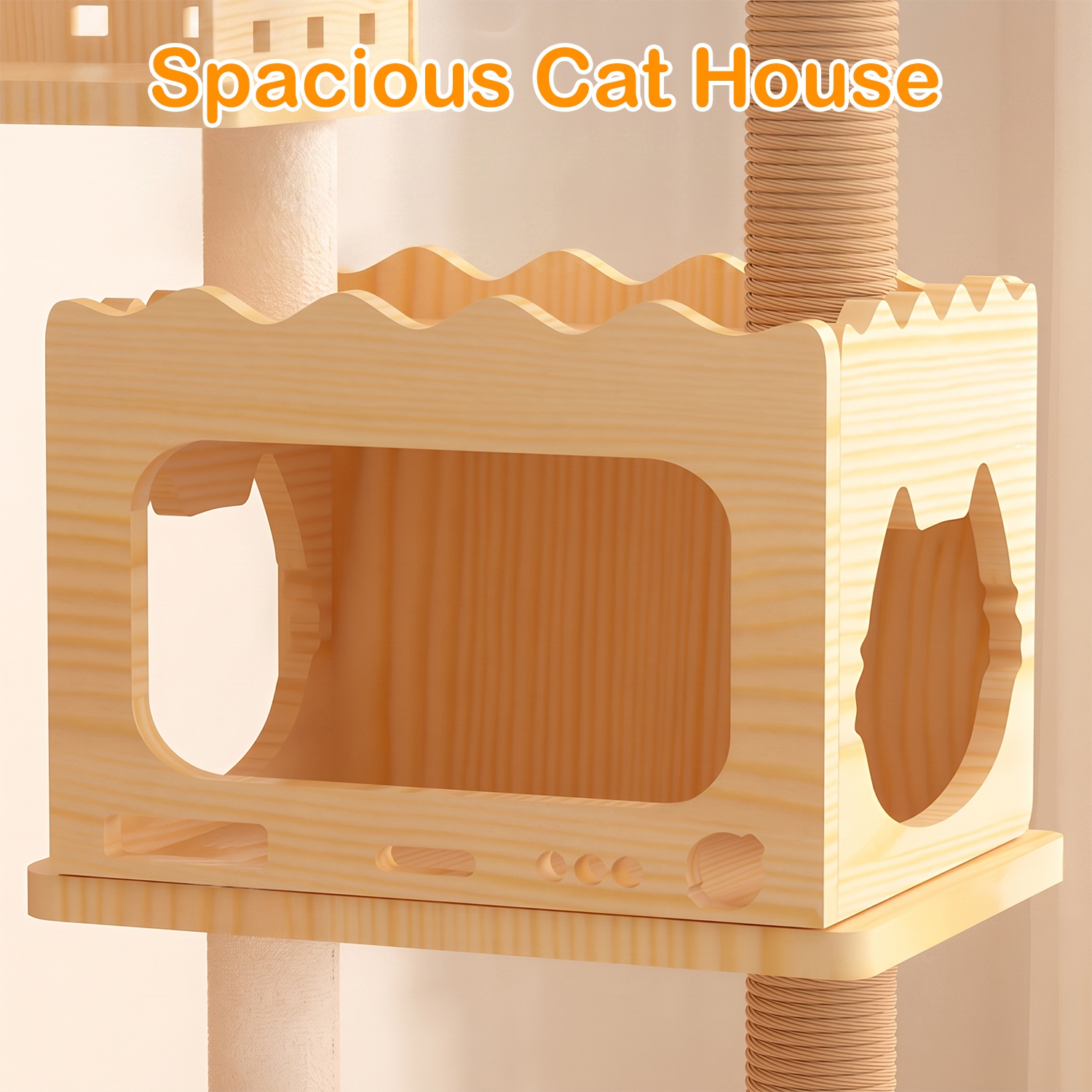 66.9" Modern Cat Tree Tower Wooden Cat Condo with 1 Cat House 2 Acrylic Capsule Sisal Scratching Posts Soft Bed Hanging Toys Multi-Level 33LBS Max Loa - Image 5