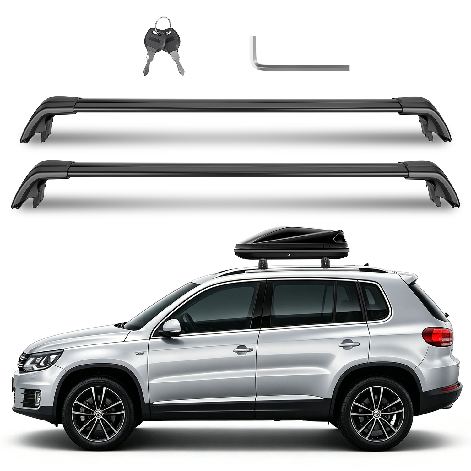 Roof Rack Cross Bars Fit for Volkswagen Tiguan 2018-2026 & Taos 2022-2026 with Factory Raised Side Rails Lockable Aluminum Roof Cargo Carrier Bars 330 - Image 3