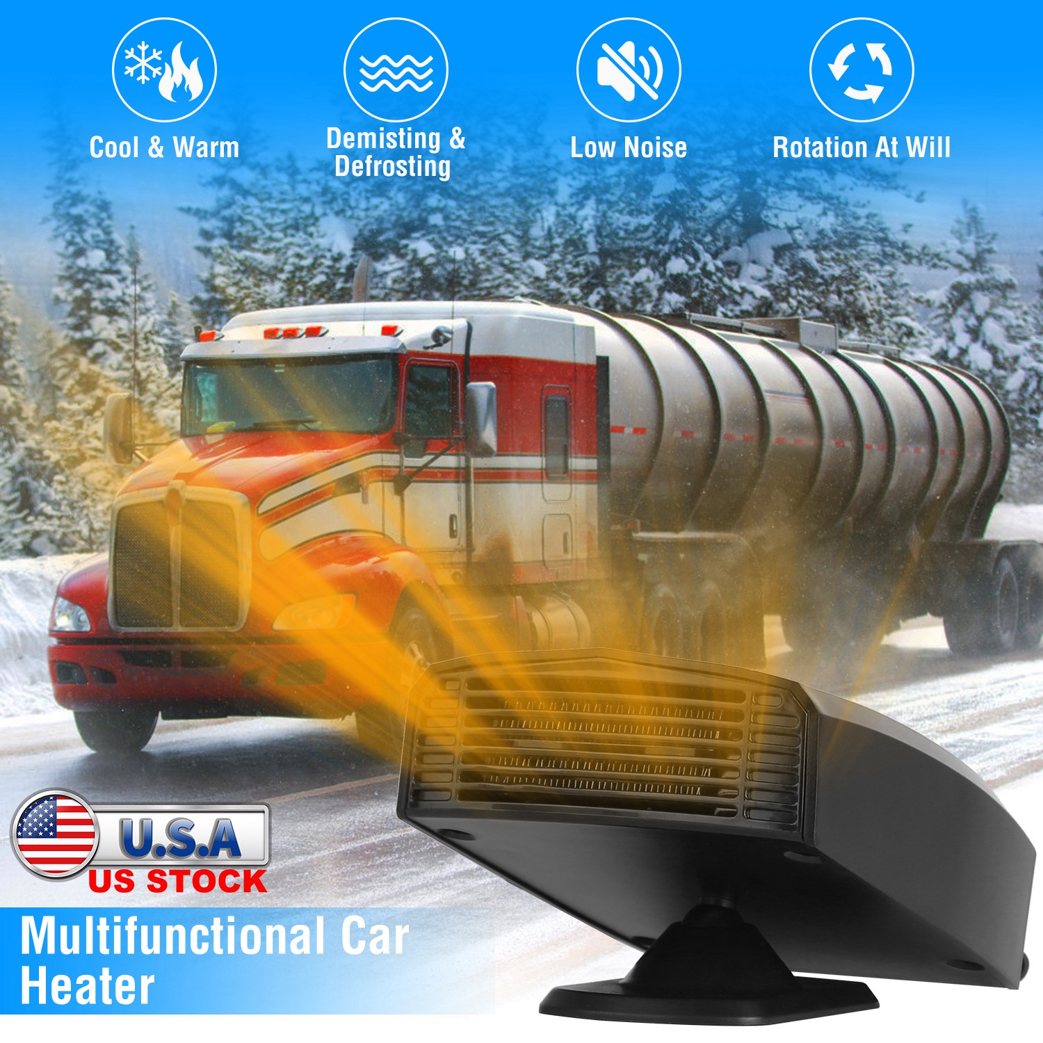 12V 150W Portable Car Heater Heating Fan 2 in 1 Defroster Defogger Demister Windshield Heater Automotive Cooling Fan with 360°Rotating Base - Image 7