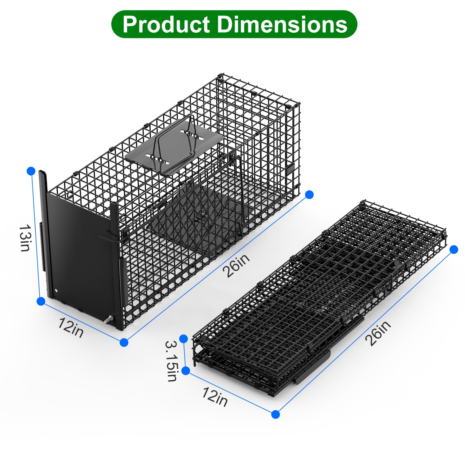 26in Single Door Live Animal Cage Trap For Animals Under 5LBS Easy To Setup Humane Galvanized Iron Trap Cage For Small Cats Rabbits Squirrels Moles Ch - Image 10