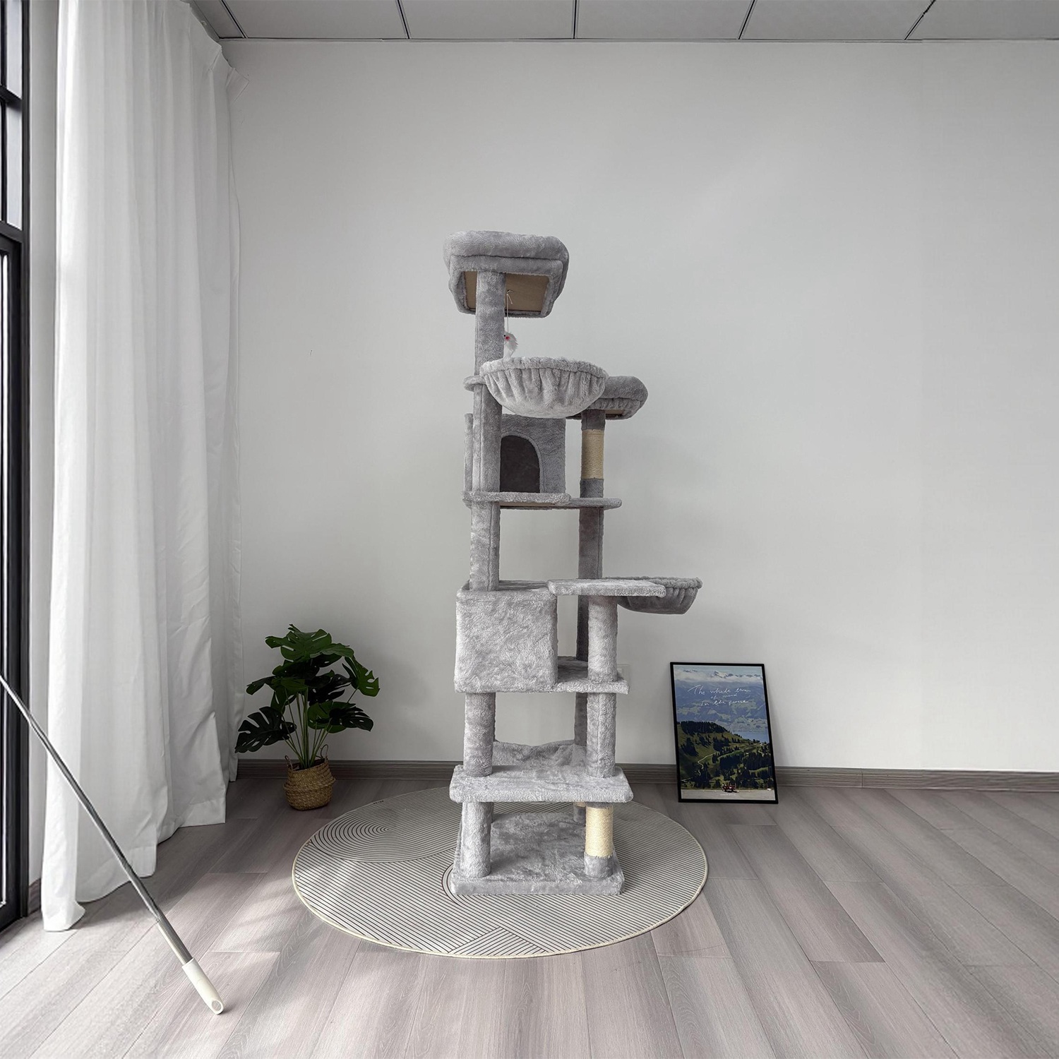 68in Multi-Level Cat Tree Tower with Hammocks, Cat Condo, Hanging Basket, Removable Cushions & Sisal Scratching Posts, Plush Cat Activity Center for I - Image 10