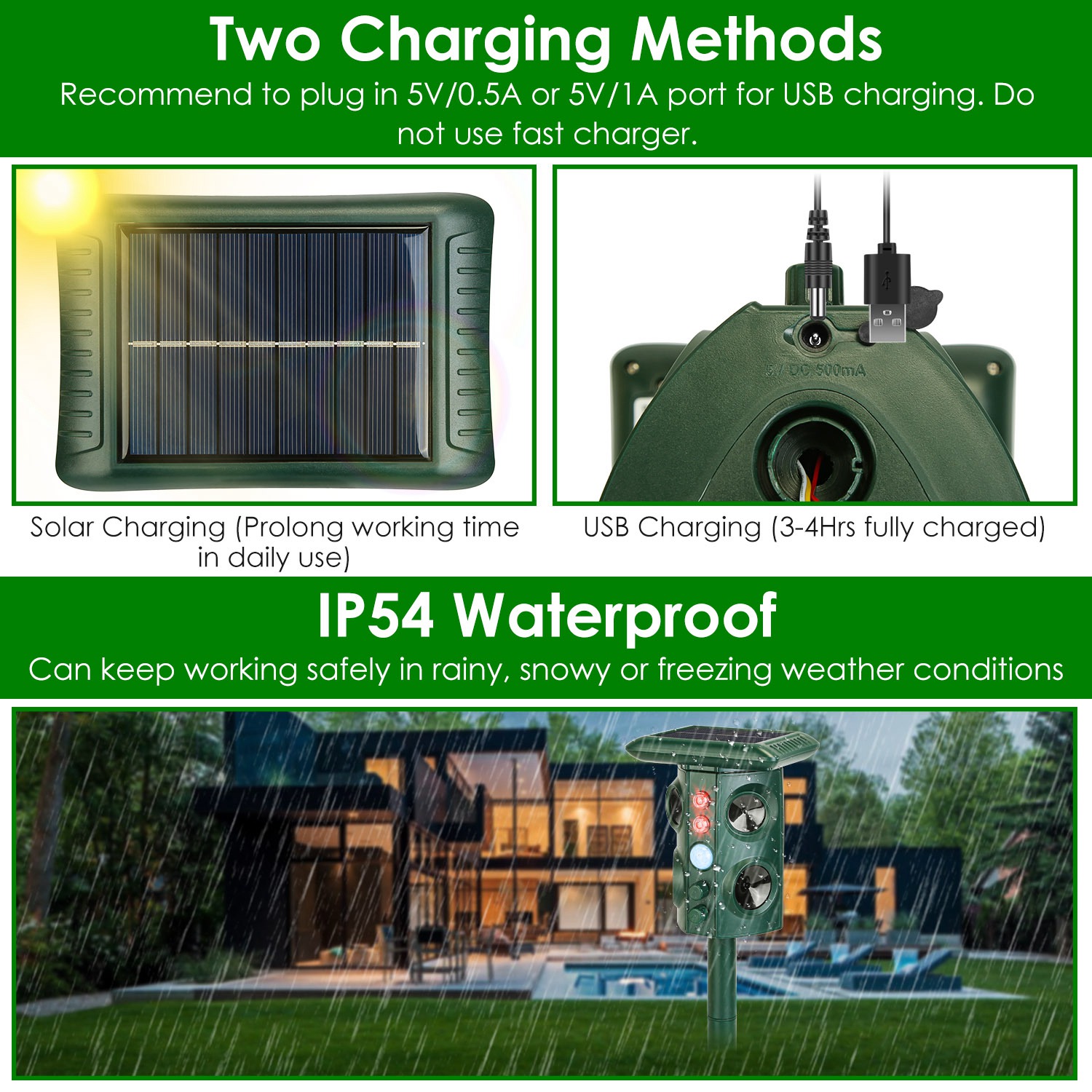 Solar Ultrasonic Animal Repeller Solar Powered Animal Repellent Chaser with PIR Motion Sensor IP54 Waterproof Sound Flashing Light for Deer Raccoon Sq - Image 9