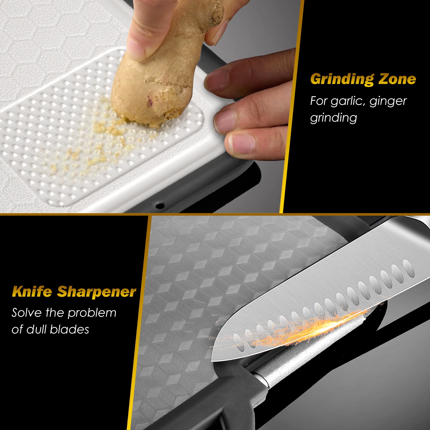 2Pcs Double Sided Cutting Board Stainless Steel PP Chopping Board Lightweight Kitchen Cutting Board Mesh Design with Grinding Zone Knife Sharpener Han - Image 8