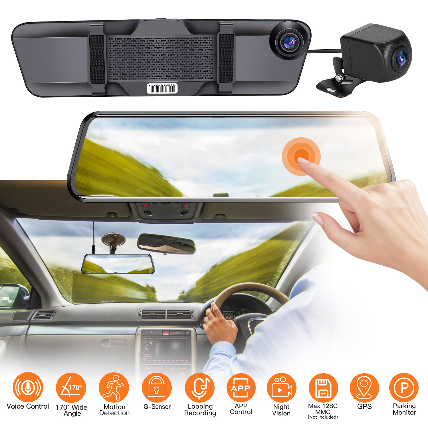4K Car DVR 12in Dash Cam Camcorder Camera Recorder with 170° Angle Loop Recording Motion Detection Night Vision Voice Control APP Control G-sensor - Image 3