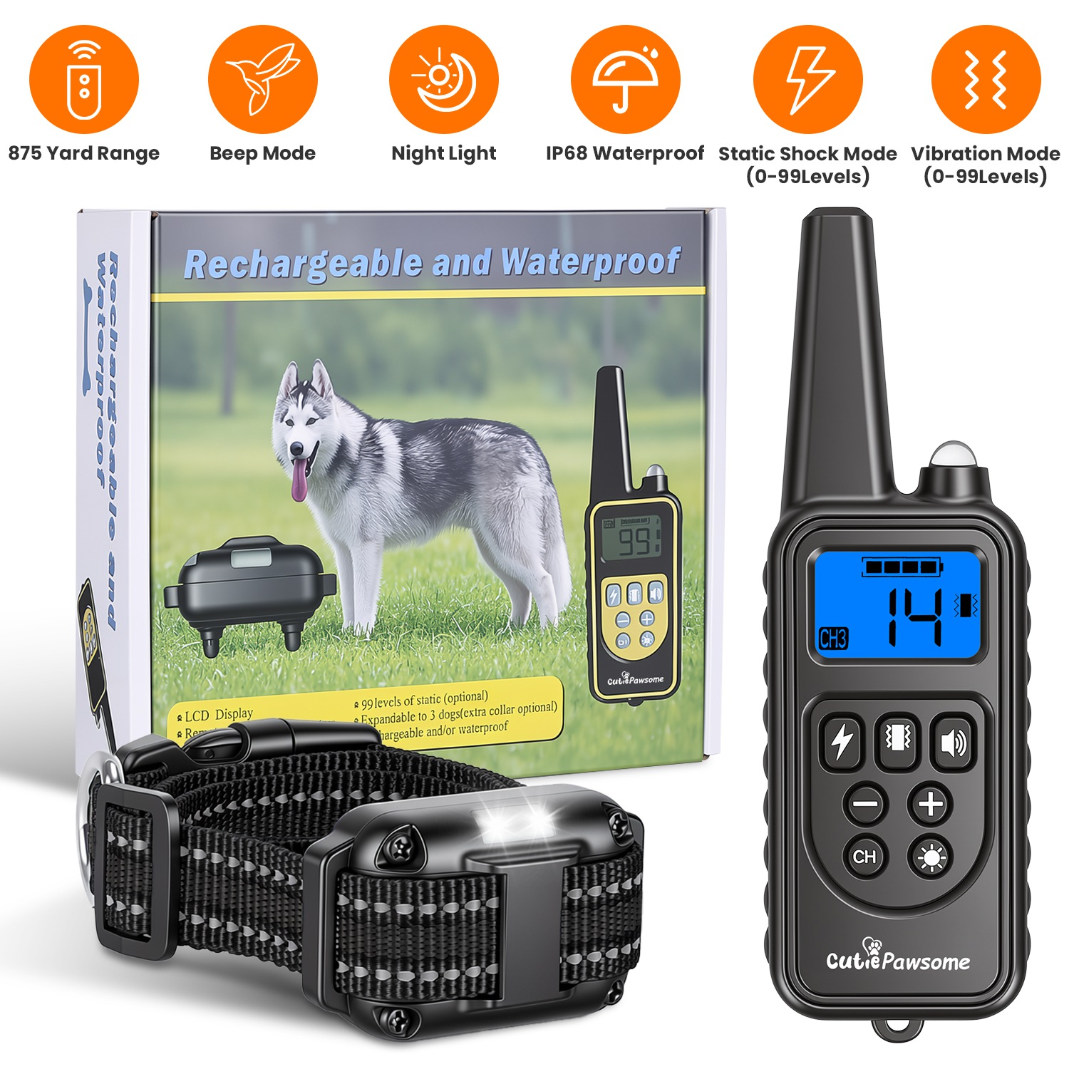 Dog Training Collar with Remote Rechargeable Dog Training Collar IP68 Waterproof with 4 Training Modes 3 Channels for Medium and Small Dogs - Image 6