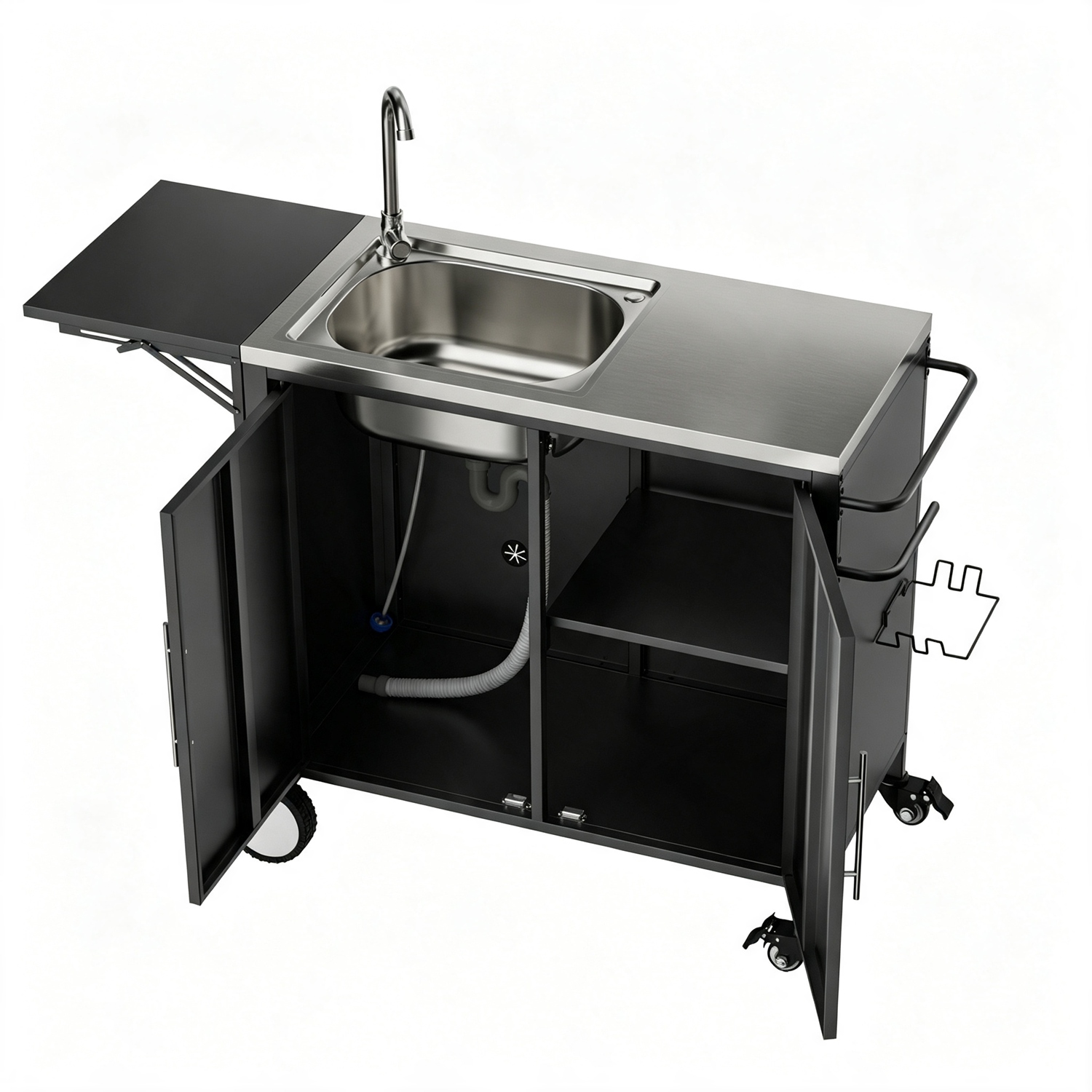 Outdoor Grill Cart with Storage Outdoor Grill Table with Sink Wheels Fold-Down Side Table for Patio Backyard BBQ - Image 6