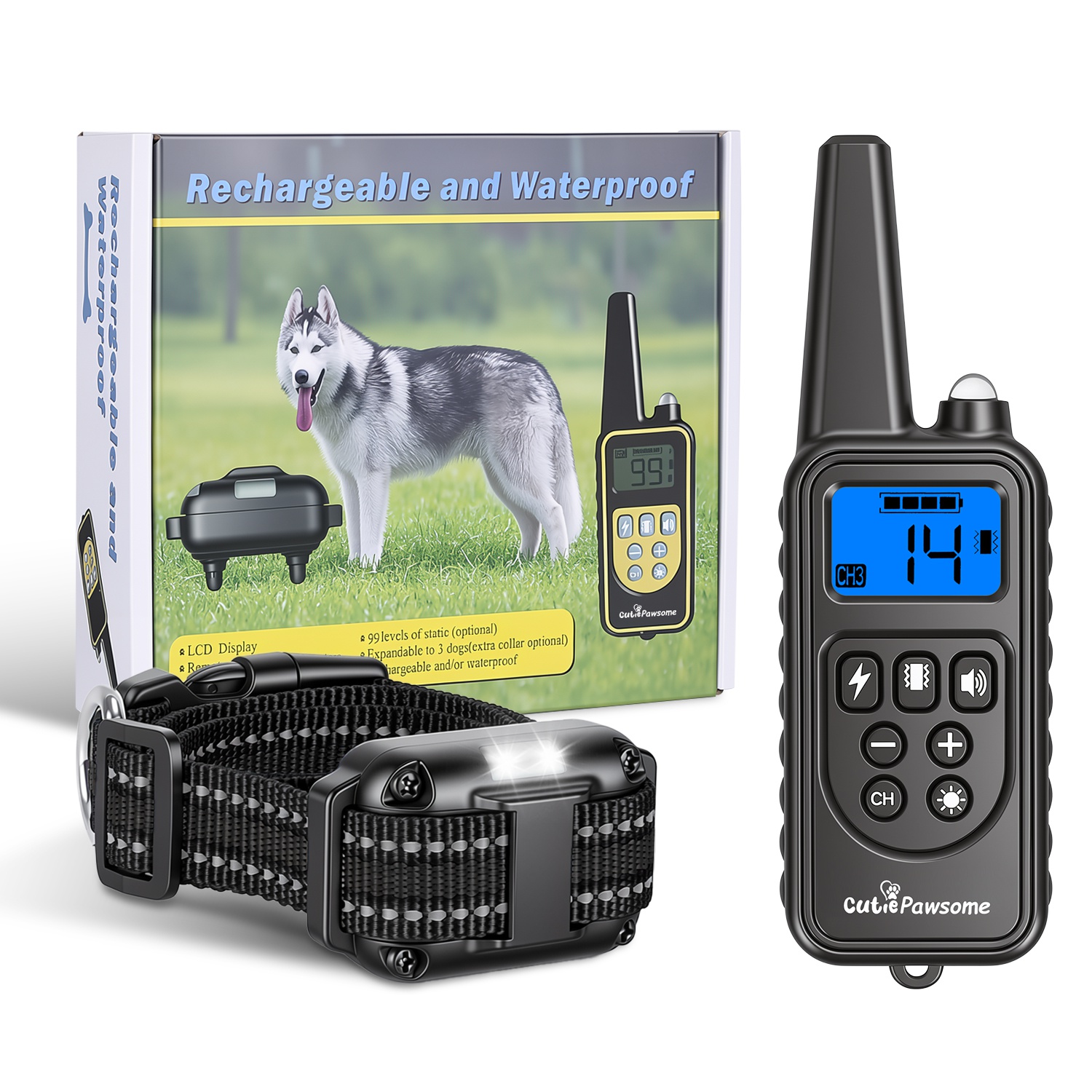 Dog Training Collar with Remote Rechargeable Dog Training Collar IP68 Waterproof with 4 Training Modes 3 Channels for Medium and Small Dogs - Image 3