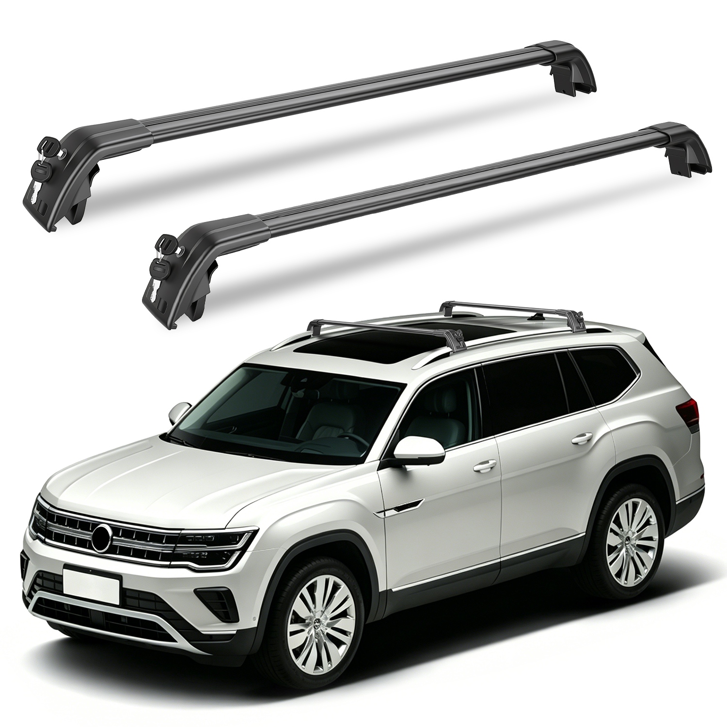 Roof Rack Cross Bars Fit for Volkswagen Atlas 2022-2026 with Factory Raised Side Rails Lockable Aluminum Roof Rack Crossbars With Locks Anti-Theft Car