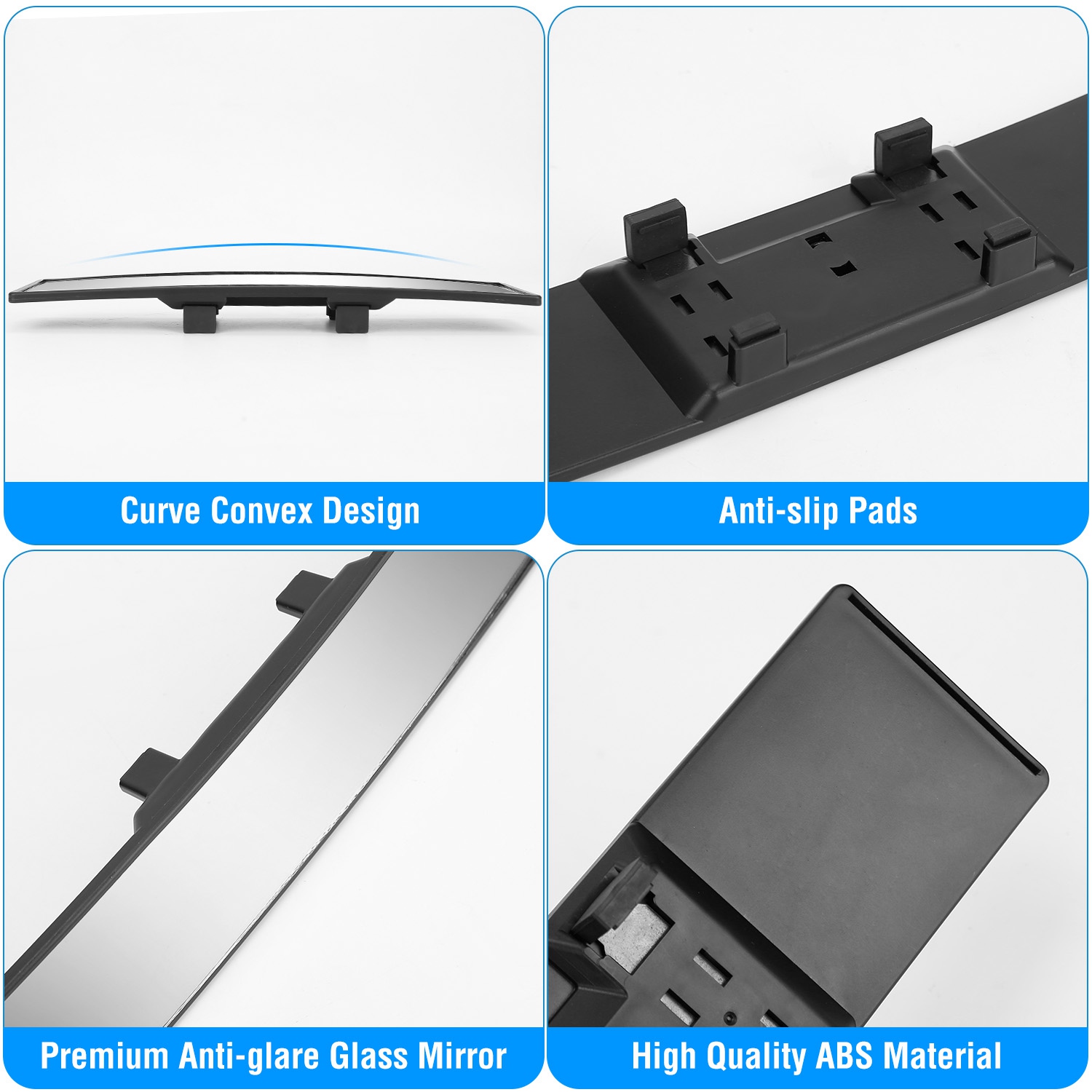 Car Rearview Mirror 11.4in Interior Clip-on Curve Convex Panoramic Anti-glare Rear View Mirrors with Wide Viewing Range for Cars SUVs Trucks Vehicles - Image 10