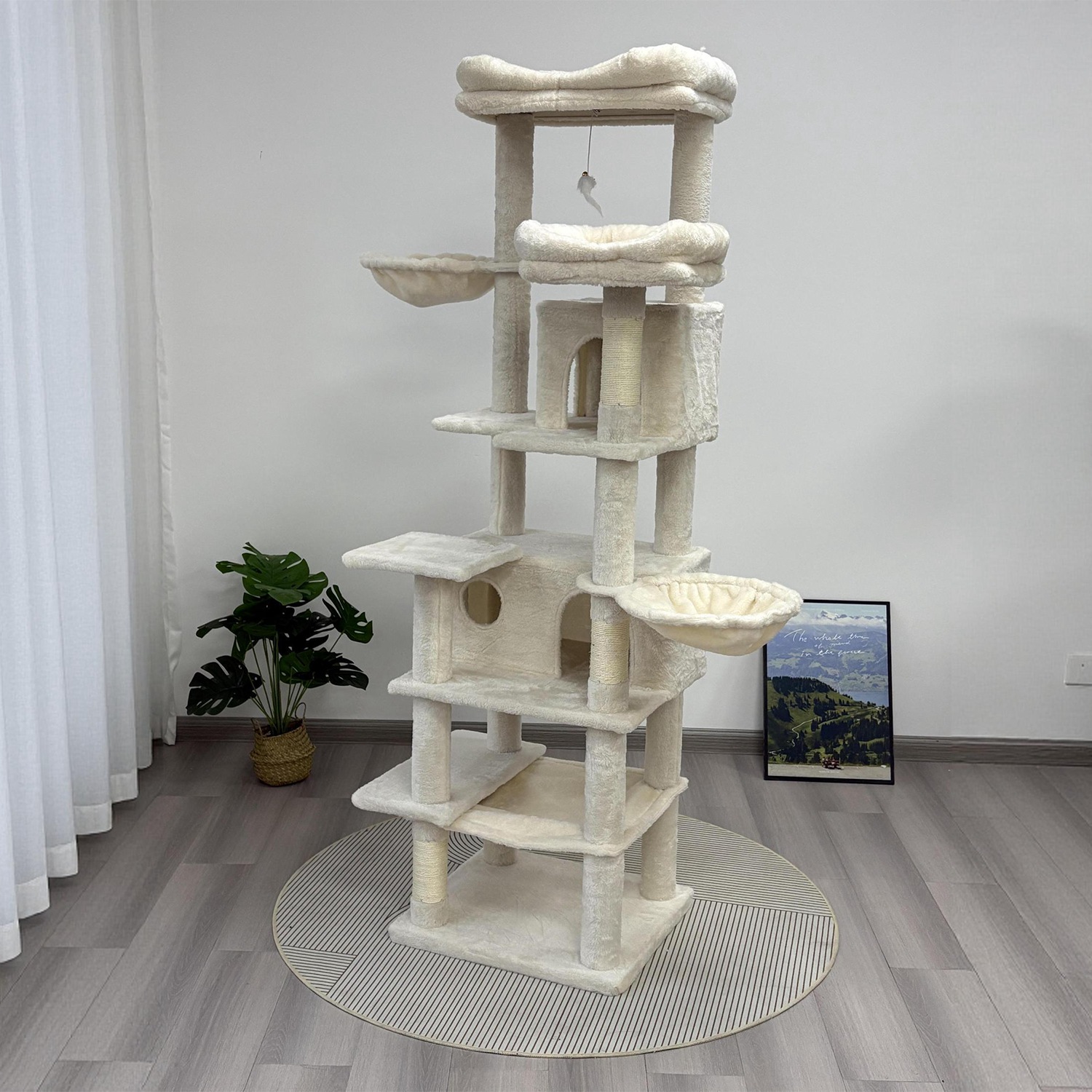 68in Multi-Level Cat Tree Tower with Hammocks, Cat Condo, Hanging Basket, Removable Cushions & Sisal Scratching Posts, Plush Cat Activity Center for I - Image 7