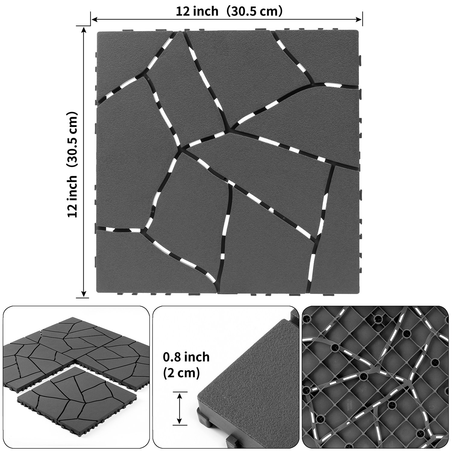 44Pcs Per Set 12 Inch Stone Pattern Interlocking Patio Deck Tiles, DIY Modular Outdoor Indoor Flooring Tiles, Waterproof PP Interlock Floor Tile for B - Image 5