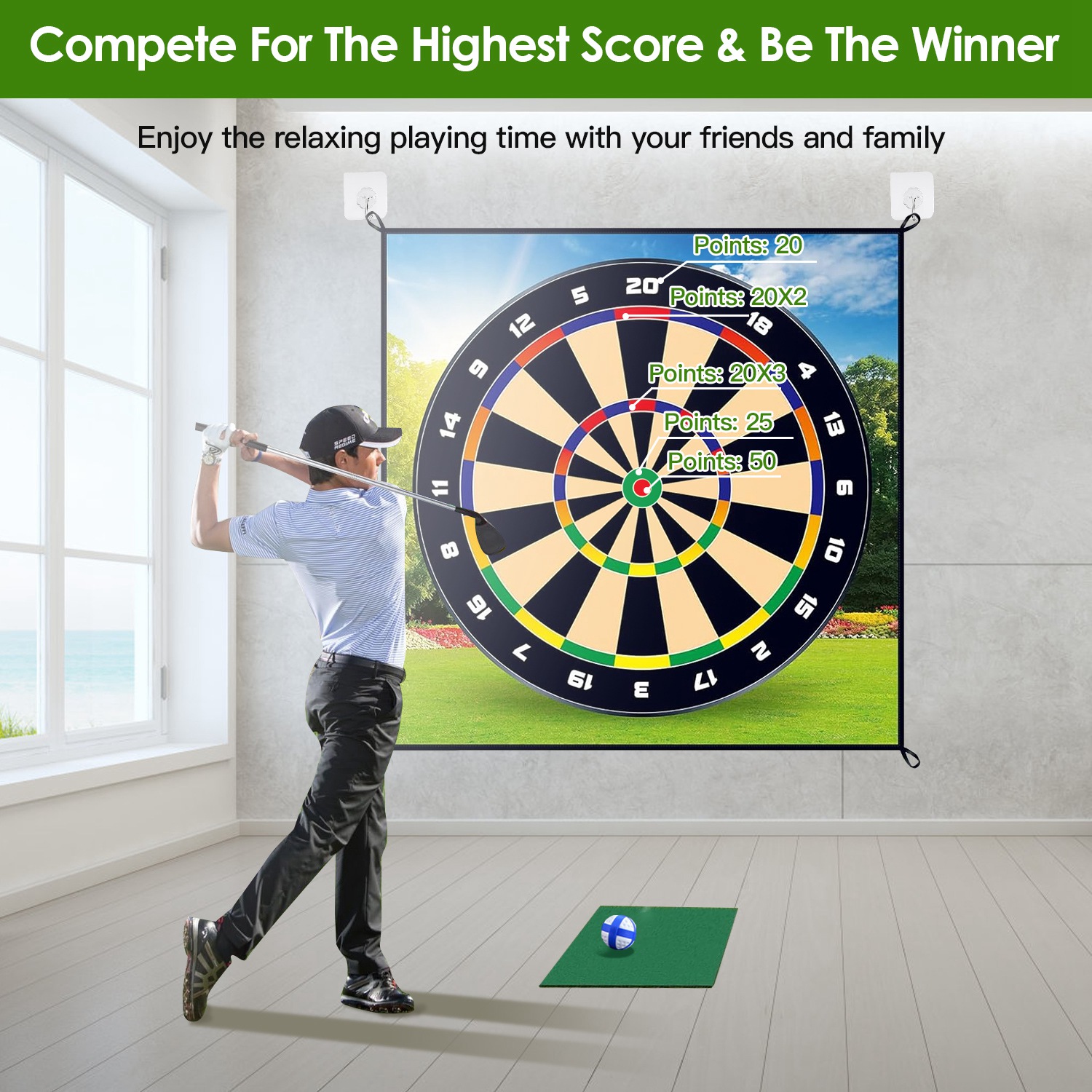 Golf Chipping Dart Game Mat Set With 20 Sticky Balls Ground Stakes Hanging Hooks Carrying Bag Indoor Outdoor Golf Hitting Training Game Mat For Kids B - Image 8