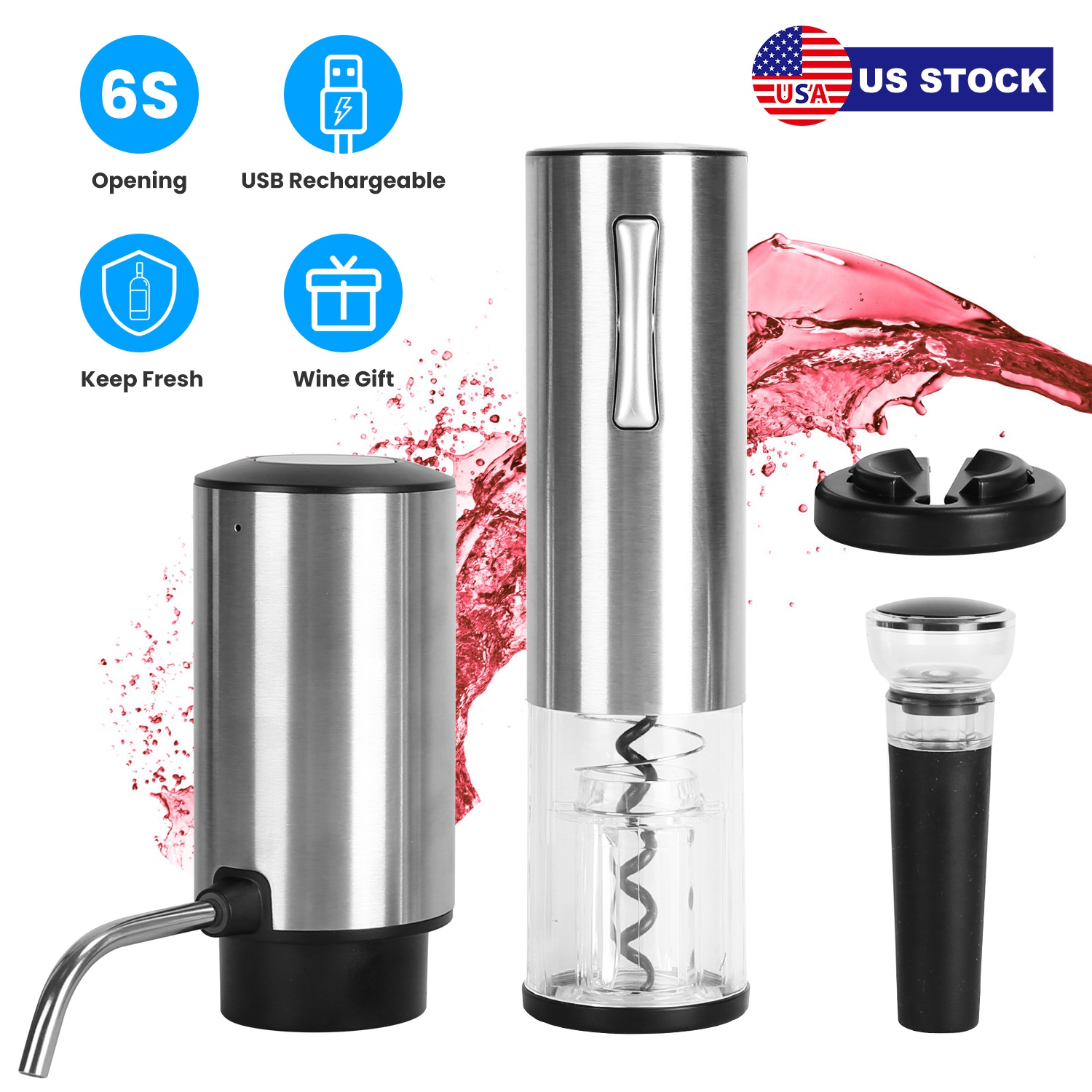 4 In 1 Electric Wine Opener Set Rechargeable Wine Aerator Foil Cutter Vacuum Wine Stopper Wine Gifts for Men Women - Image 8