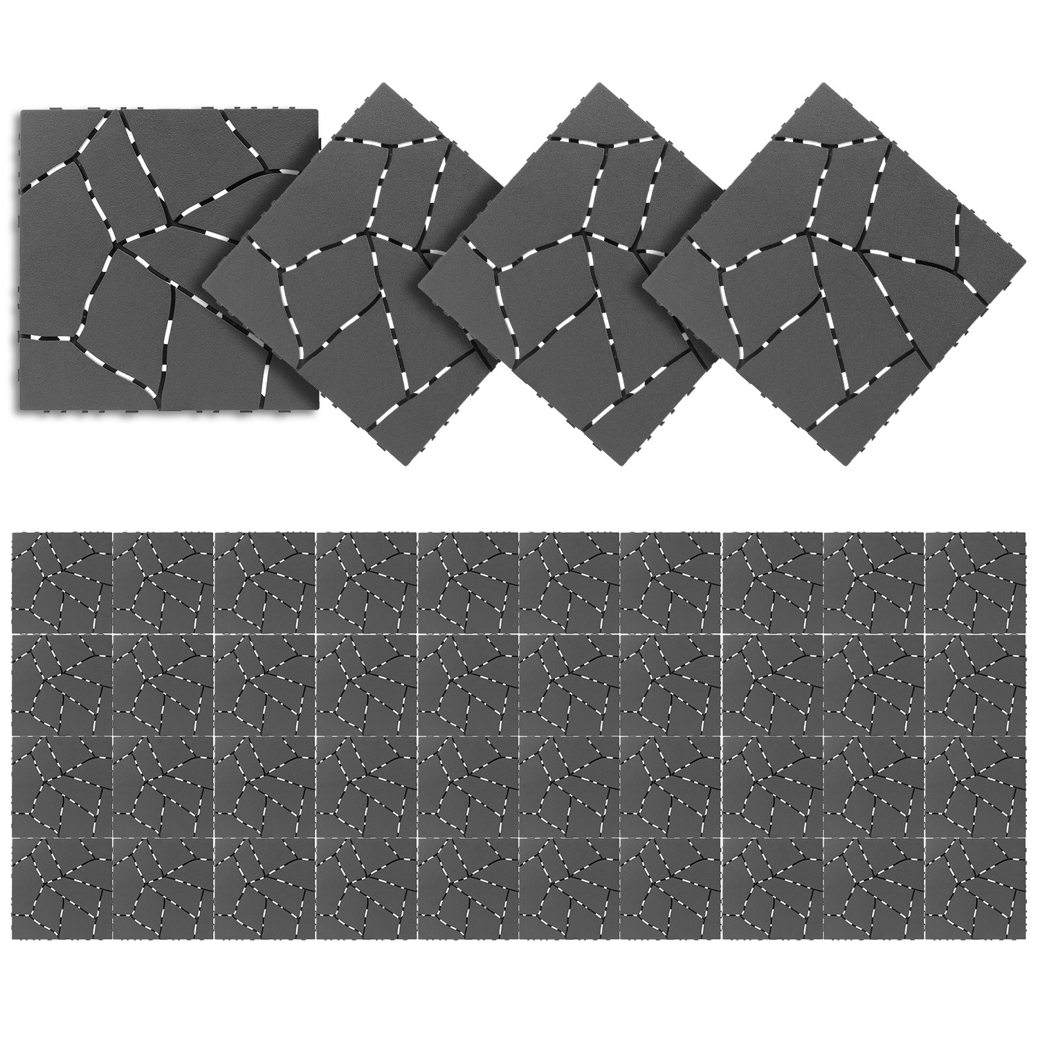 44Pcs Per Set 12 Inch Stone Pattern Interlocking Patio Deck Tiles, DIY Modular Outdoor Indoor Flooring Tiles, Waterproof PP Interlock Floor Tile for B - Image 4