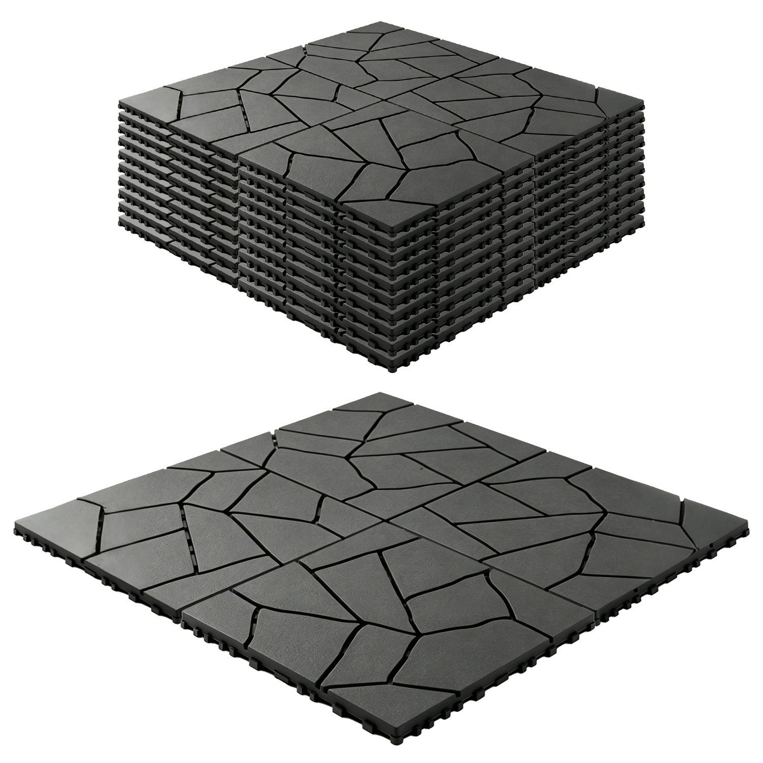 44Pcs Per Set 12 Inch Stone Pattern Interlocking Patio Deck Tiles, DIY Modular Outdoor Indoor Flooring Tiles, Waterproof PP Interlock Floor Tile for B - Image 3
