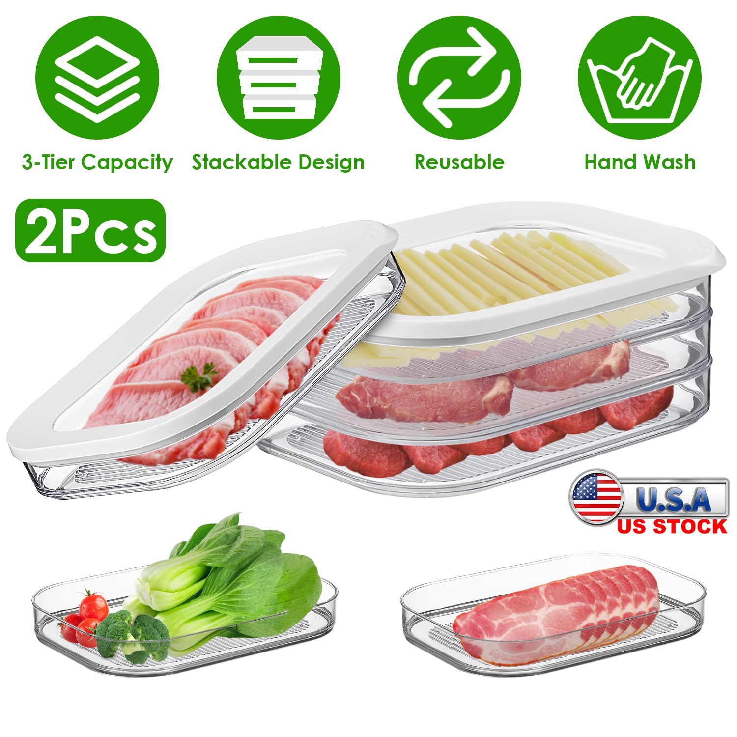 2Pcs Deli Meat Container With Lid for Fridge Stackable Bacon Container Clear Food Storage Box with Lid Meal Prep Container for Lunch Meat Salami Cold - Image 4