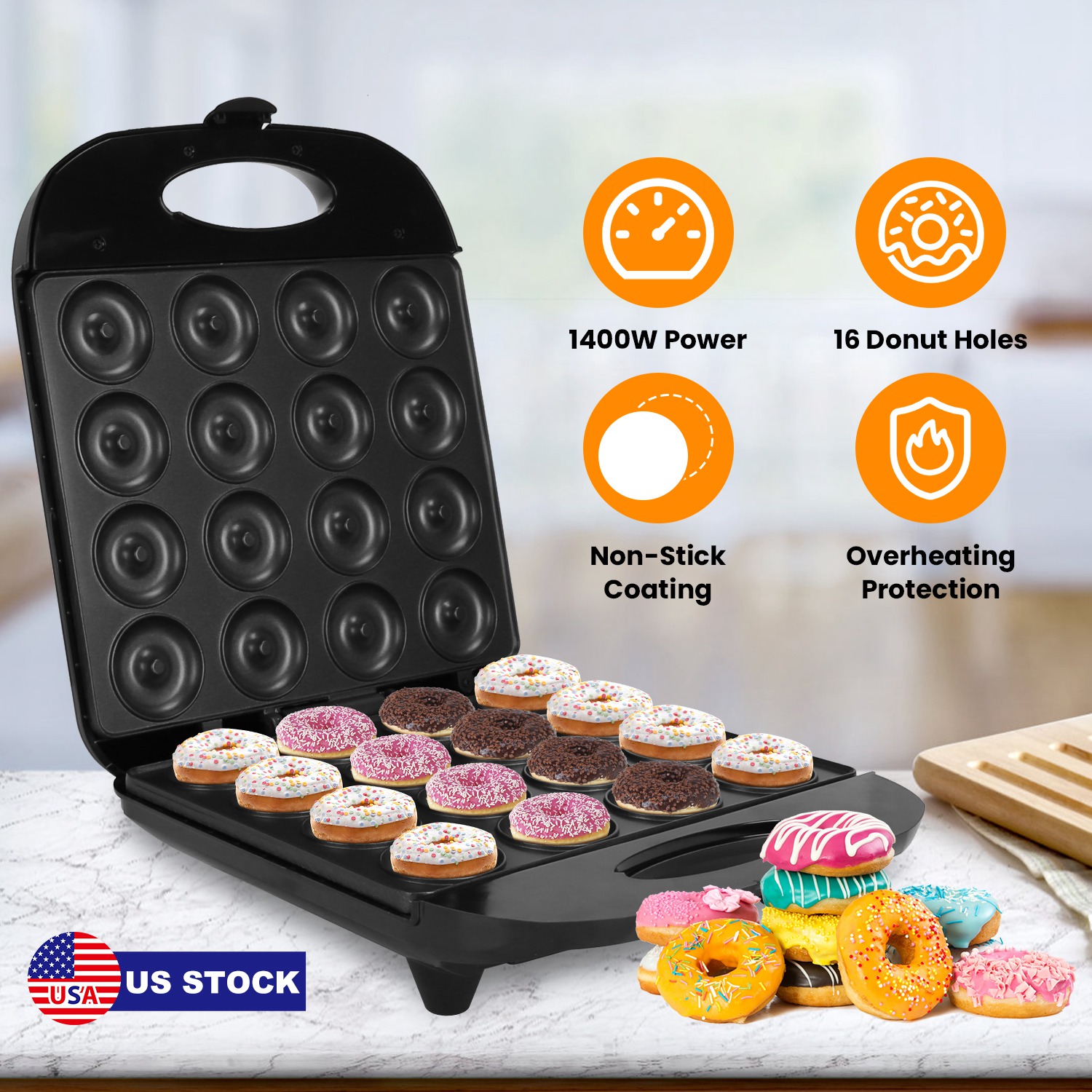 Mini Donut Maker Machine For Kids Snack Breakfast Desserts With 16 Doughnuts Holes Non Stick Coating Double-Side Heating Plates Overheating Protection - Image 5