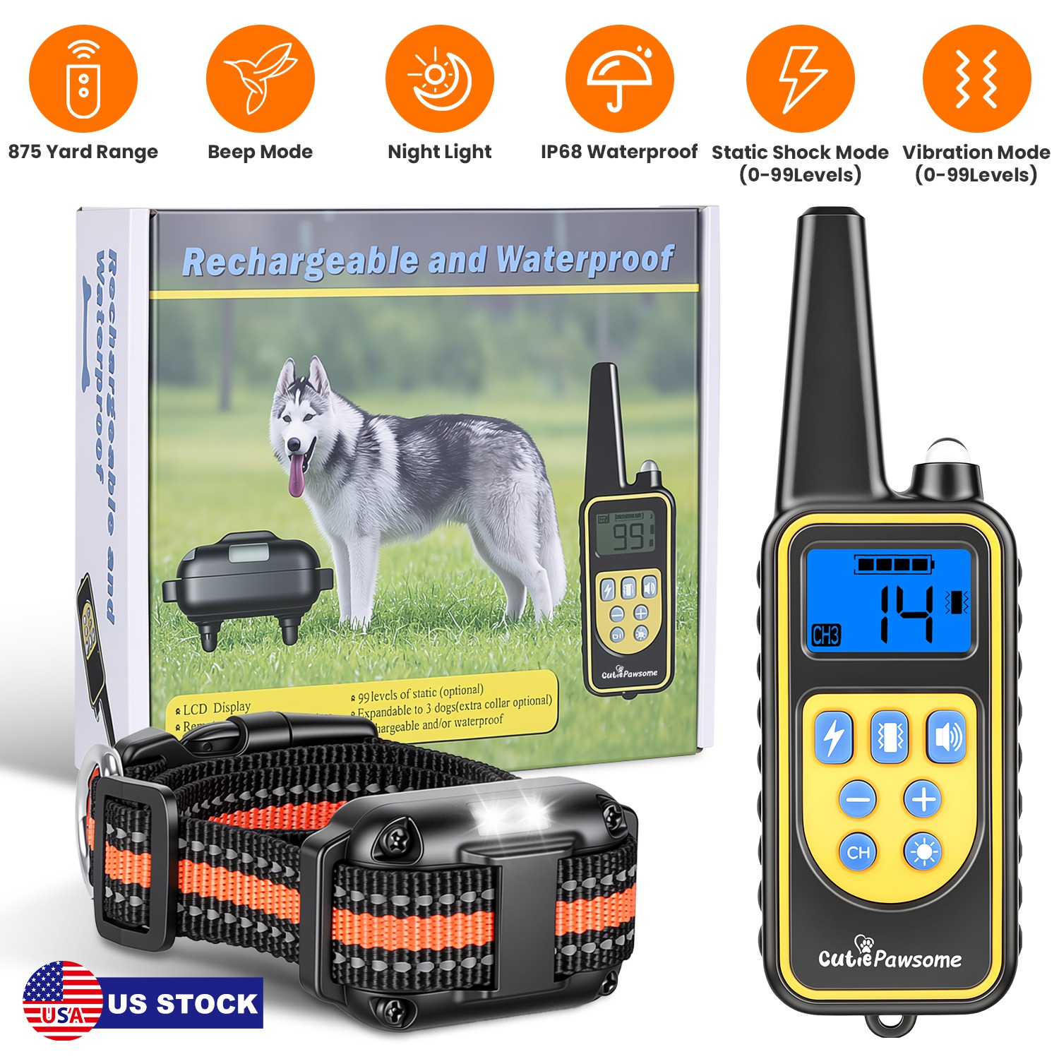Dog Training Collar with Remote Rechargeable Dog Training Collar IP68 Waterproof with 4 Training Modes 3 Channels for Medium and Small Dogs - Image 4