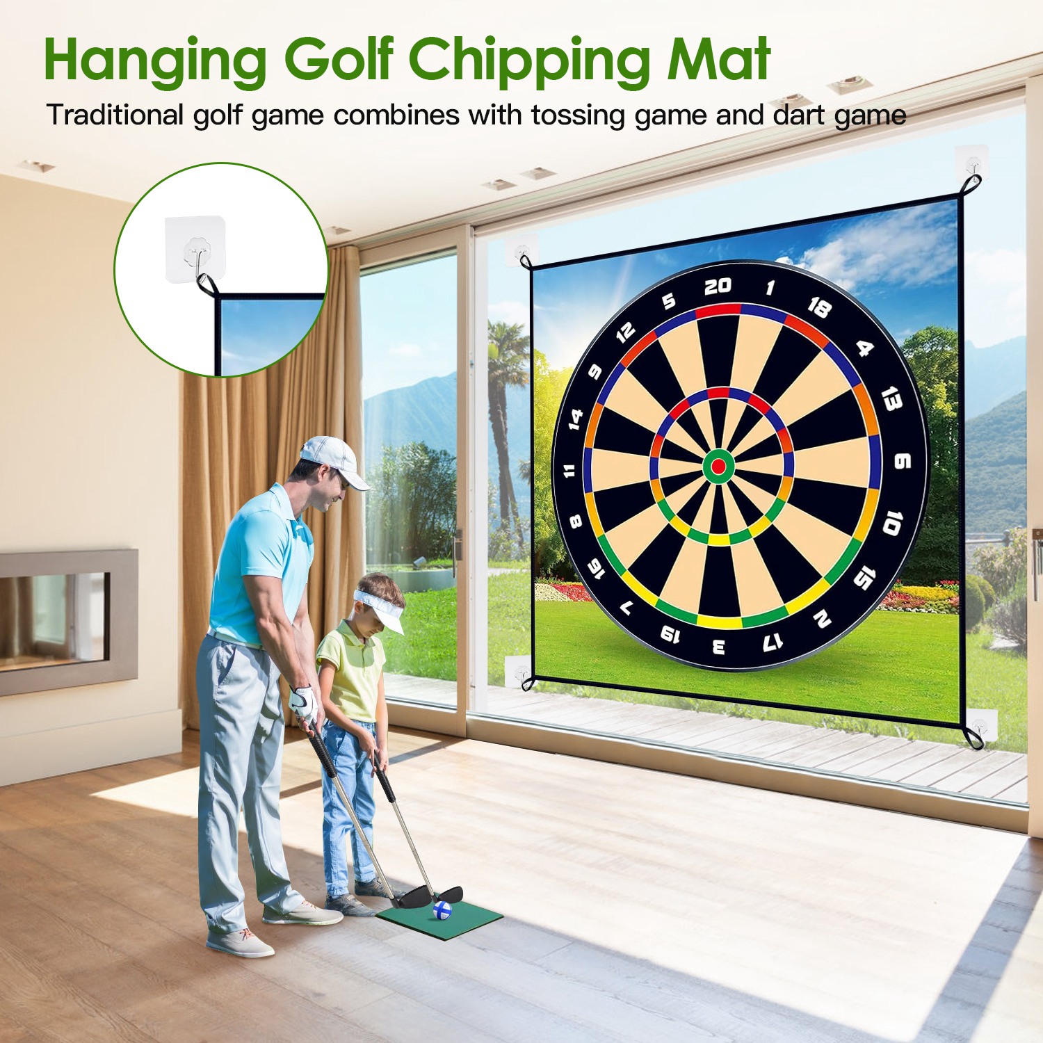 Golf Chipping Dart Game Mat Set With 20 Sticky Balls Ground Stakes Hanging Hooks Carrying Bag Indoor Outdoor Golf Hitting Training Game Mat For Kids B - Image 6