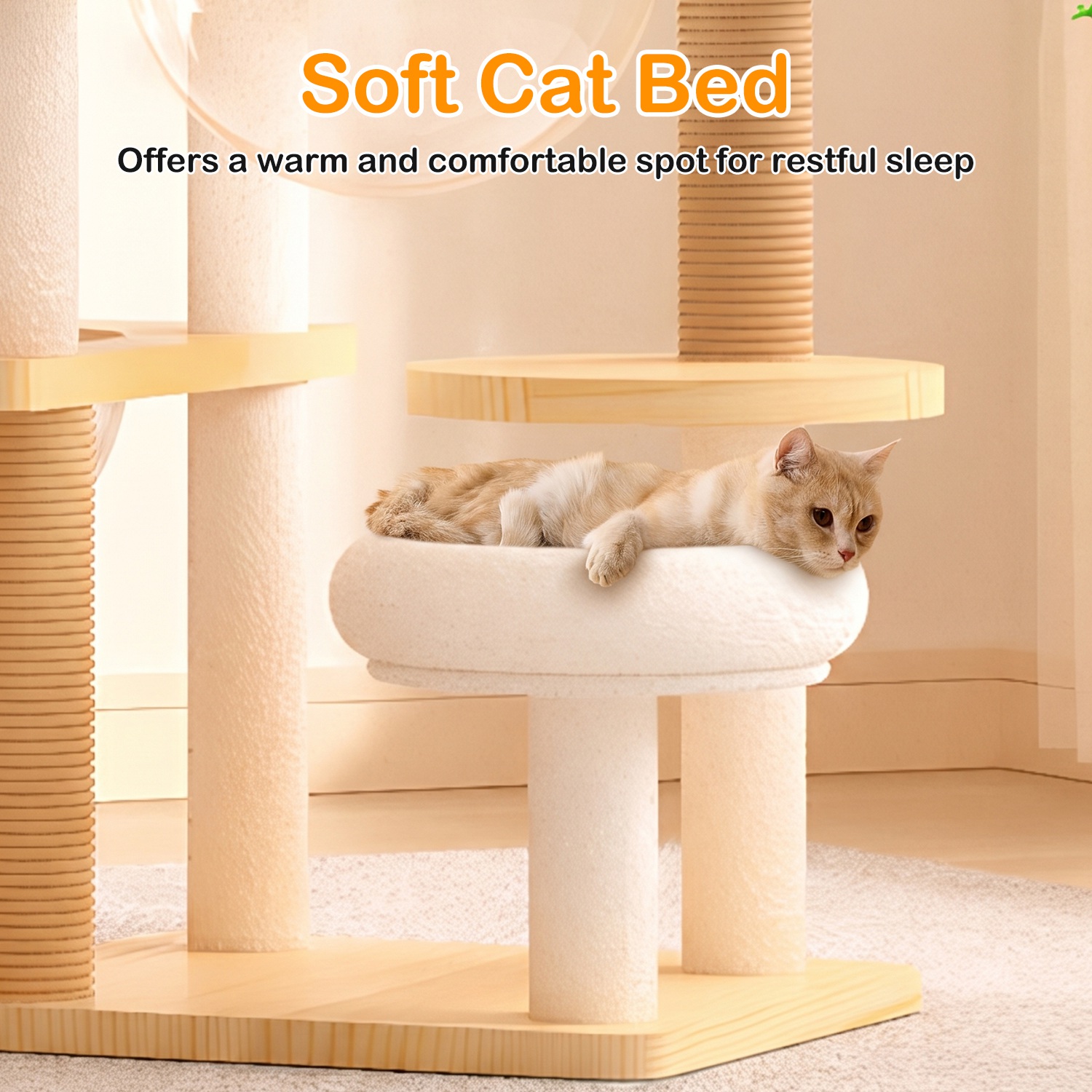66.9" Modern Cat Tree Tower Wooden Cat Condo with 1 Cat House 2 Acrylic Capsule Sisal Scratching Posts Soft Bed Hanging Toys Multi-Level 33LBS Max Loa - Image 8