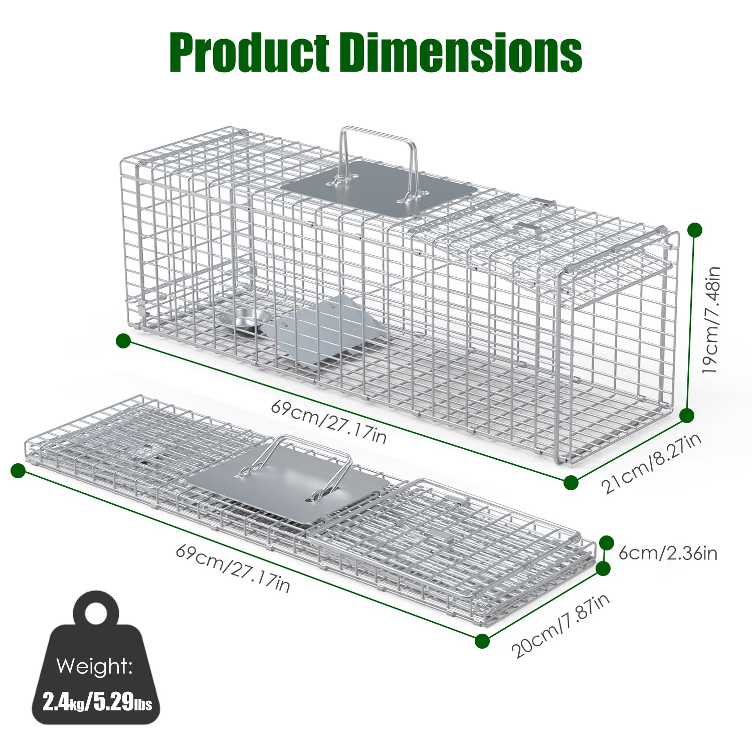 Live Animal Trap Cage 27x7.5x8in Folding Catch and Release Steel Humane Cat Trap for Racoons Stray Cats Rabbits Beavers Hedgehogs Chipmunk Small Anima - Image 7