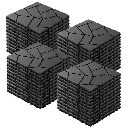 44Pcs Per Set 12 Inch Stone Pattern Interlocking Patio Deck Tiles, DIY Modular Outdoor Indoor Flooring Tiles, Waterproof PP Interlock Floor Tile for B