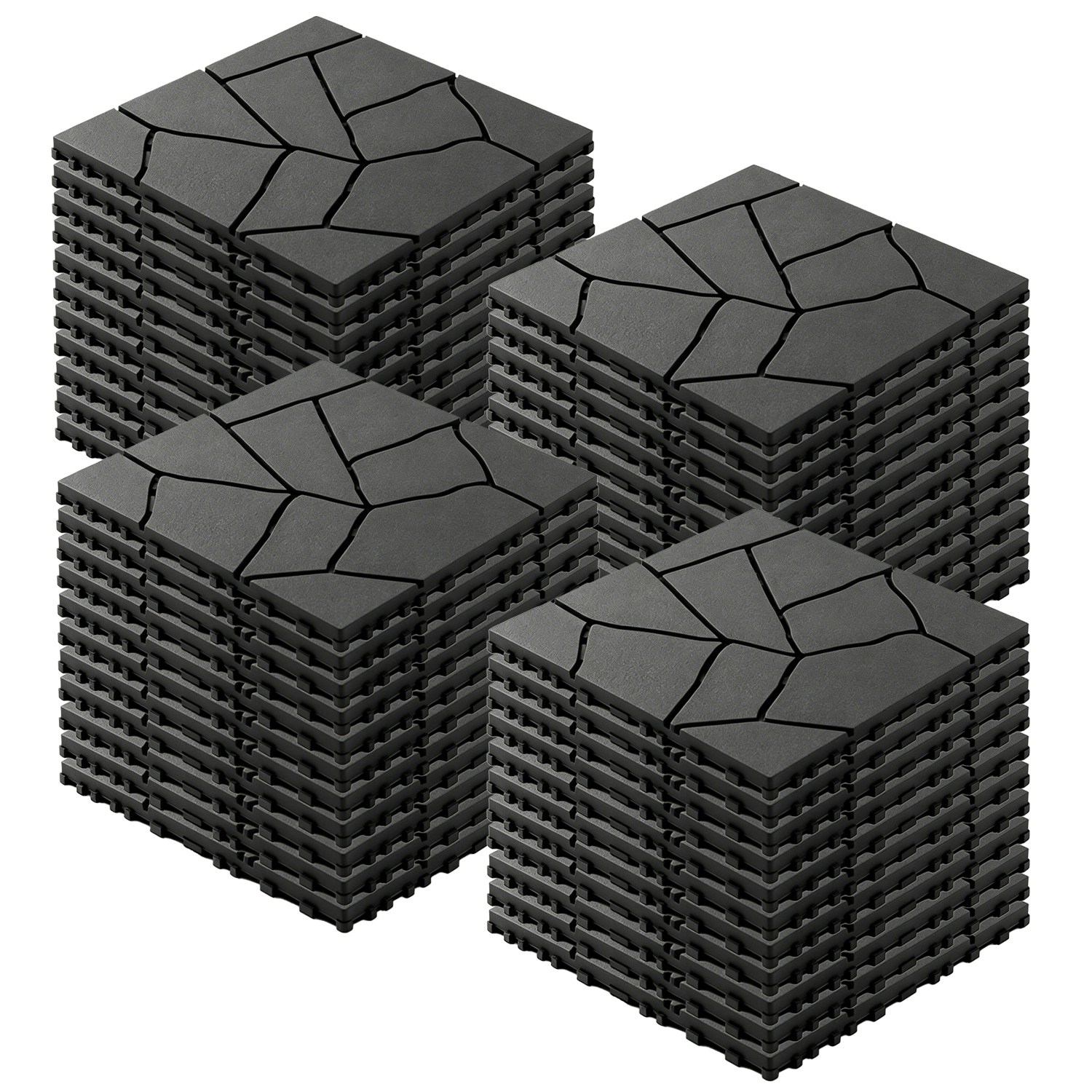 44Pcs Per Set 12 Inch Stone Pattern Interlocking Patio Deck Tiles, DIY Modular Outdoor Indoor Flooring Tiles, Waterproof PP Interlock Floor Tile for B
