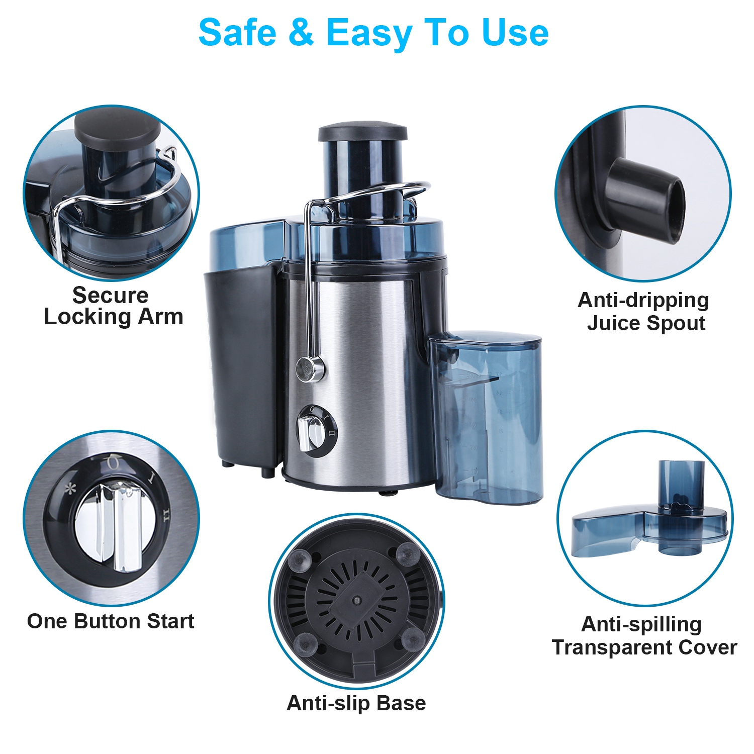 1000W Centrifugal Juicer Juice Extractor with 2 Speeds 2.6in Wide Feed Chute 17Oz Juicer Cup 54Oz Pulp Collector Electric Juicer for Fruits Vegetables - Image 9