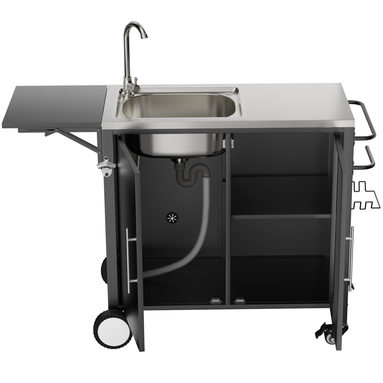 Outdoor Grill Cart with Storage Outdoor Grill Table with Sink Wheels Fold-Down Side Table for Patio Backyard BBQ - Image 4