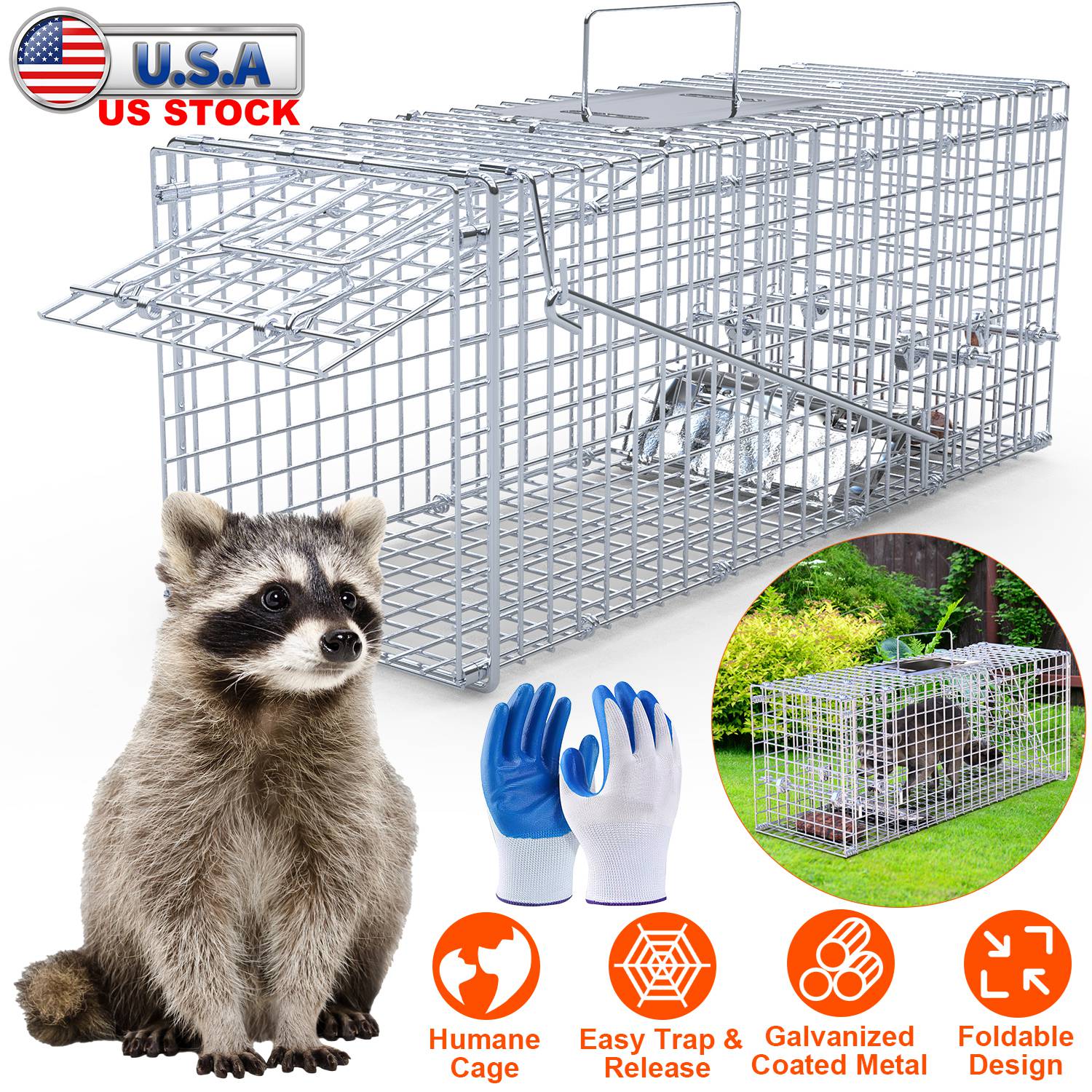 25.59Inch Live Humane Animal Trap Cage Heavy Duty Folding Catch And Release Rodent Cage For Rabbit Squirrel Possum Skunk Kitten Raccoon And More - Image 3