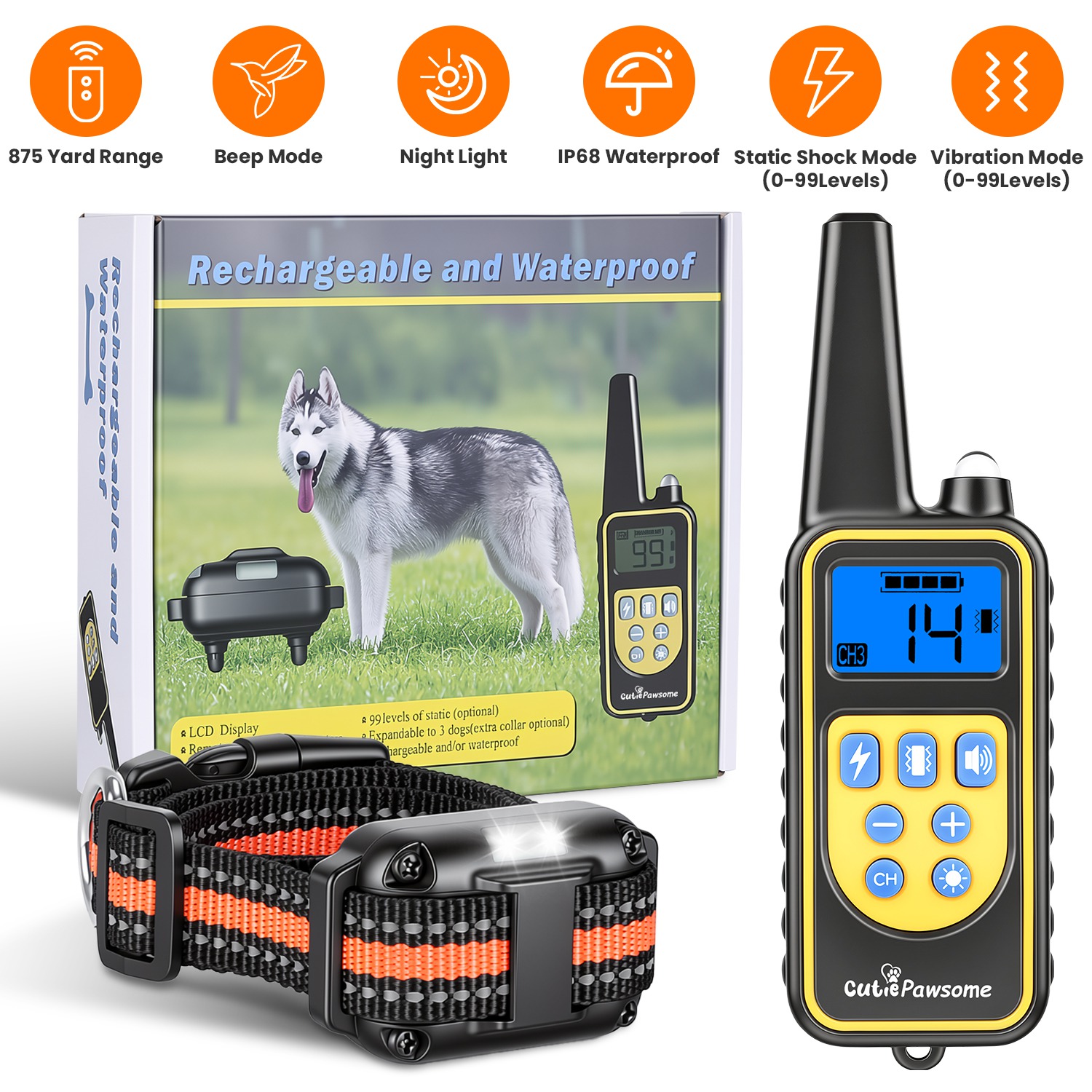 Dog Training Collar with Remote Rechargeable Dog Training Collar IP68 Waterproof with 4 Training Modes 3 Channels for Medium and Small Dogs - Image 9