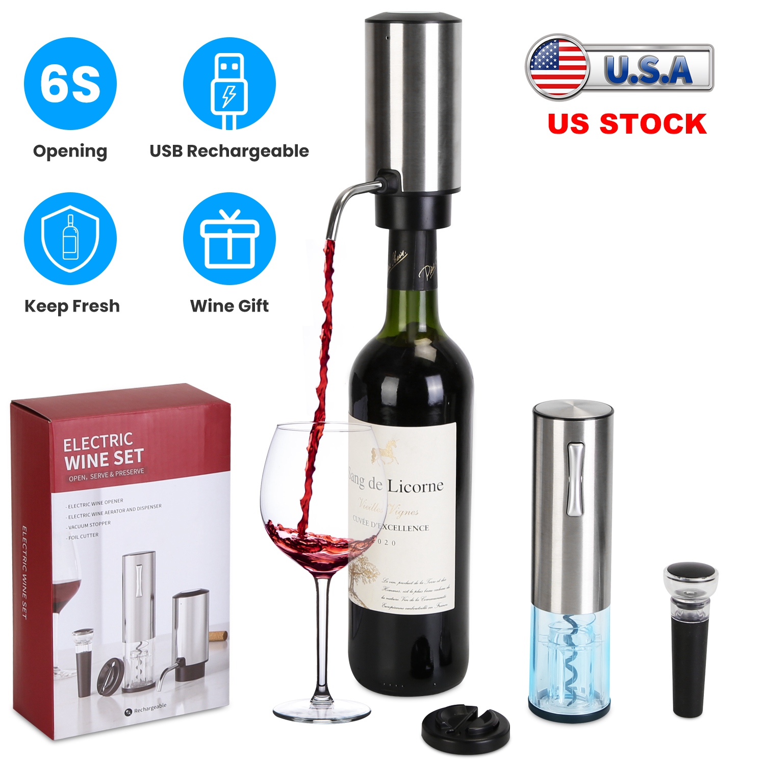 4 In 1 Electric Wine Opener Set Rechargeable Wine Aerator Foil Cutter Vacuum Wine Stopper Wine Gifts for Men Women - Image 6