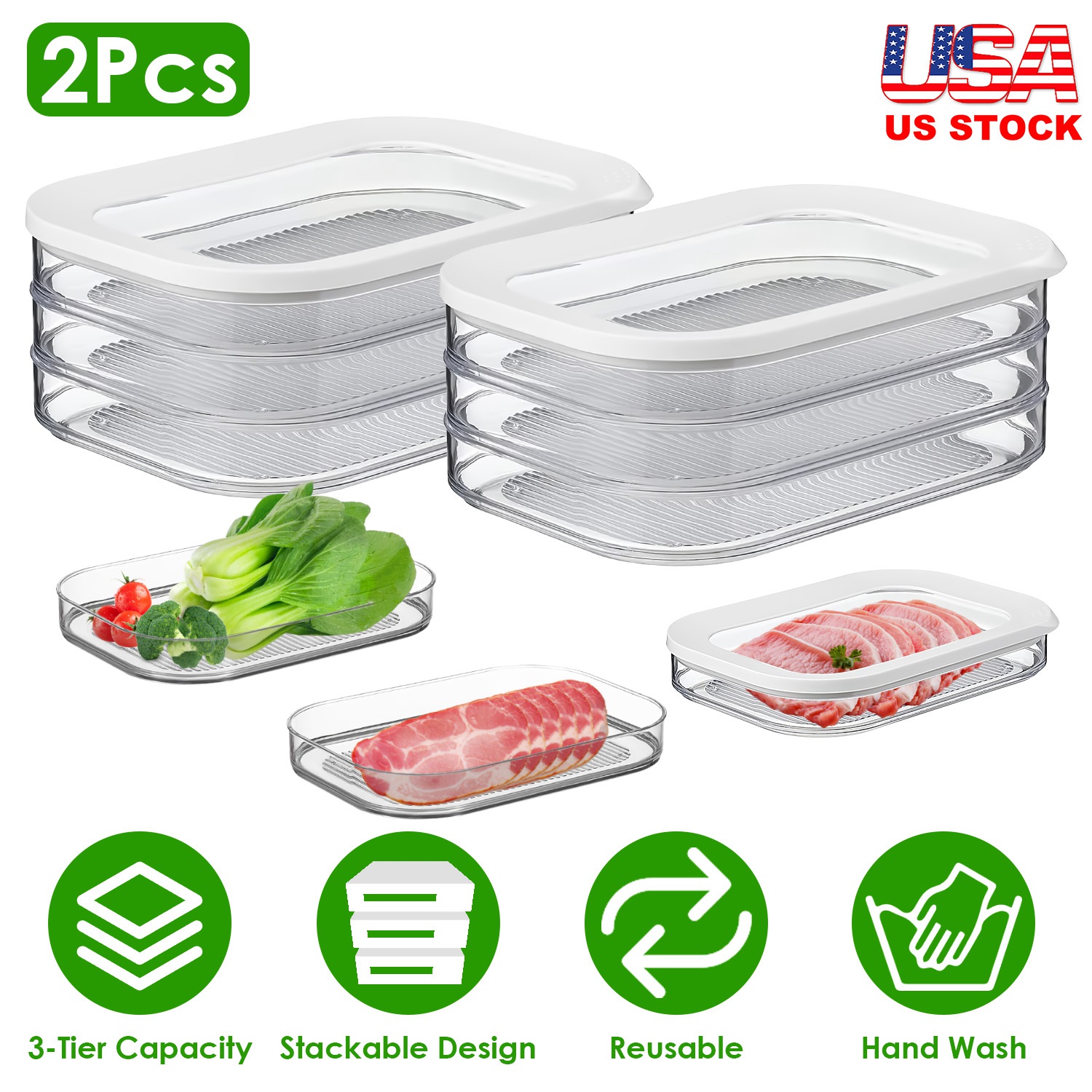 2Pcs Deli Meat Container With Lid for Fridge Stackable Bacon Container Clear Food Storage Box with Lid Meal Prep Container for Lunch Meat Salami Cold - Image 6