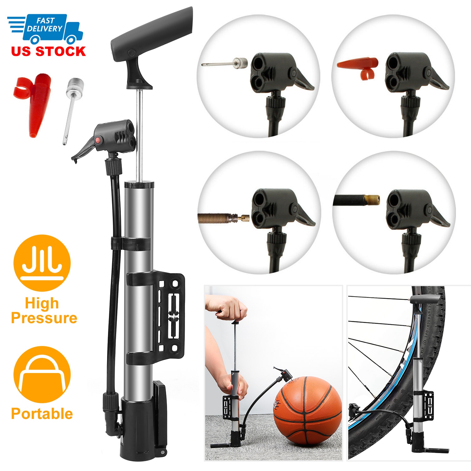Mini Bike Pump Portable Bicycle Tire Inflator Ball Air Pump w/ Mount Frame For Mountain Road Bike - Image 4
