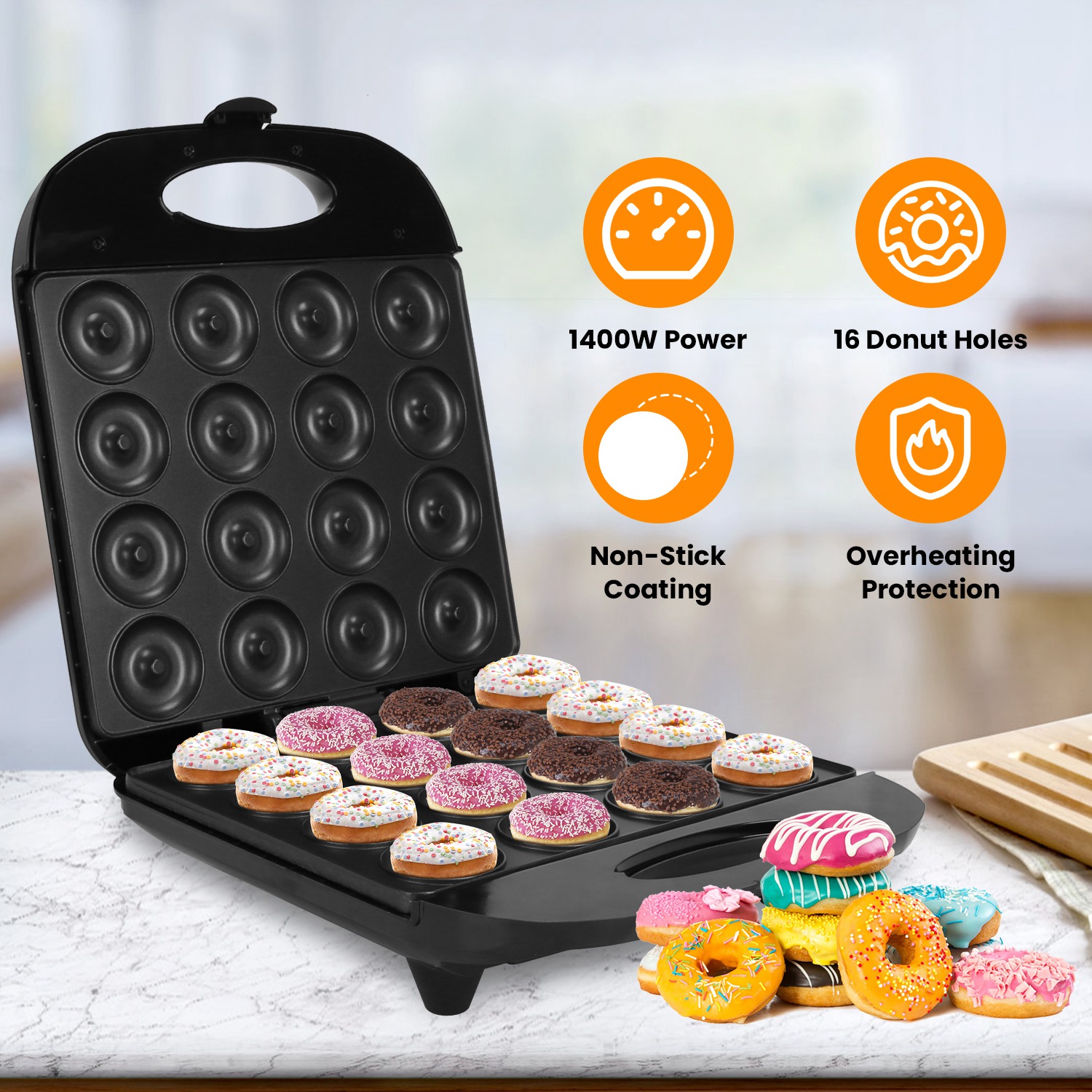 Mini Donut Maker Machine For Kids Snack Breakfast Desserts With 16 Doughnuts Holes Non Stick Coating Double-Side Heating Plates Overheating Protection - Image 3