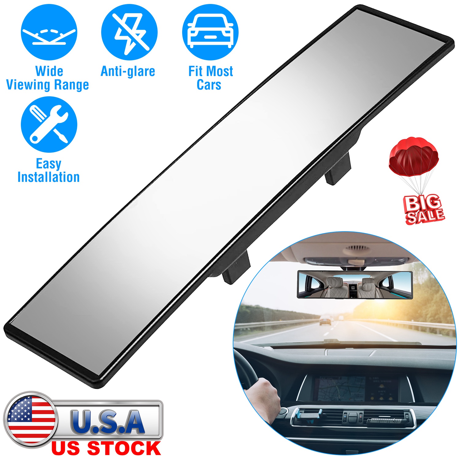 Car Rearview Mirror 11.4in Interior Clip-on Curve Convex Panoramic Anti-glare Rear View Mirrors with Wide Viewing Range for Cars SUVs Trucks Vehicles - Image 5