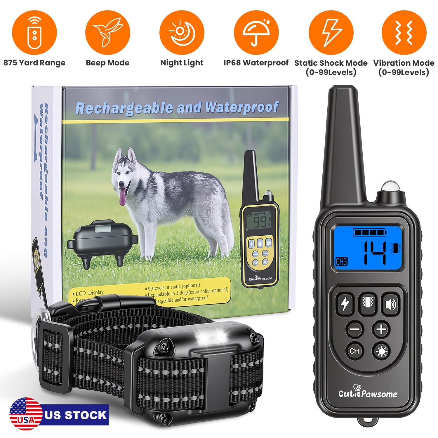 Dog Training Collar with Remote Rechargeable Dog Training Collar IP68 Waterproof with 4 Training Modes 3 Channels for Medium and Small Dogs - Image 9