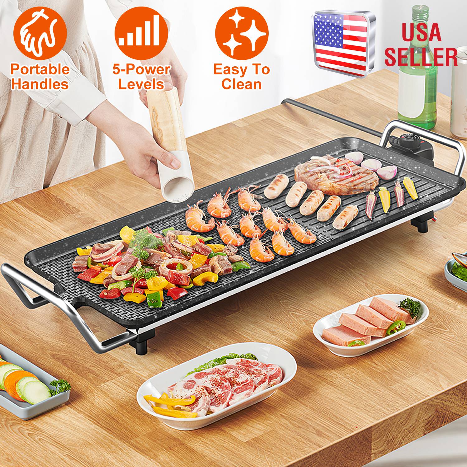 1500W Electric Barbecue Grill Hot Plate Cooking BBQ Griddle Non-Stick Table Top Grill Griddle for Indoor Outdoor Camping Picnic - Image 7