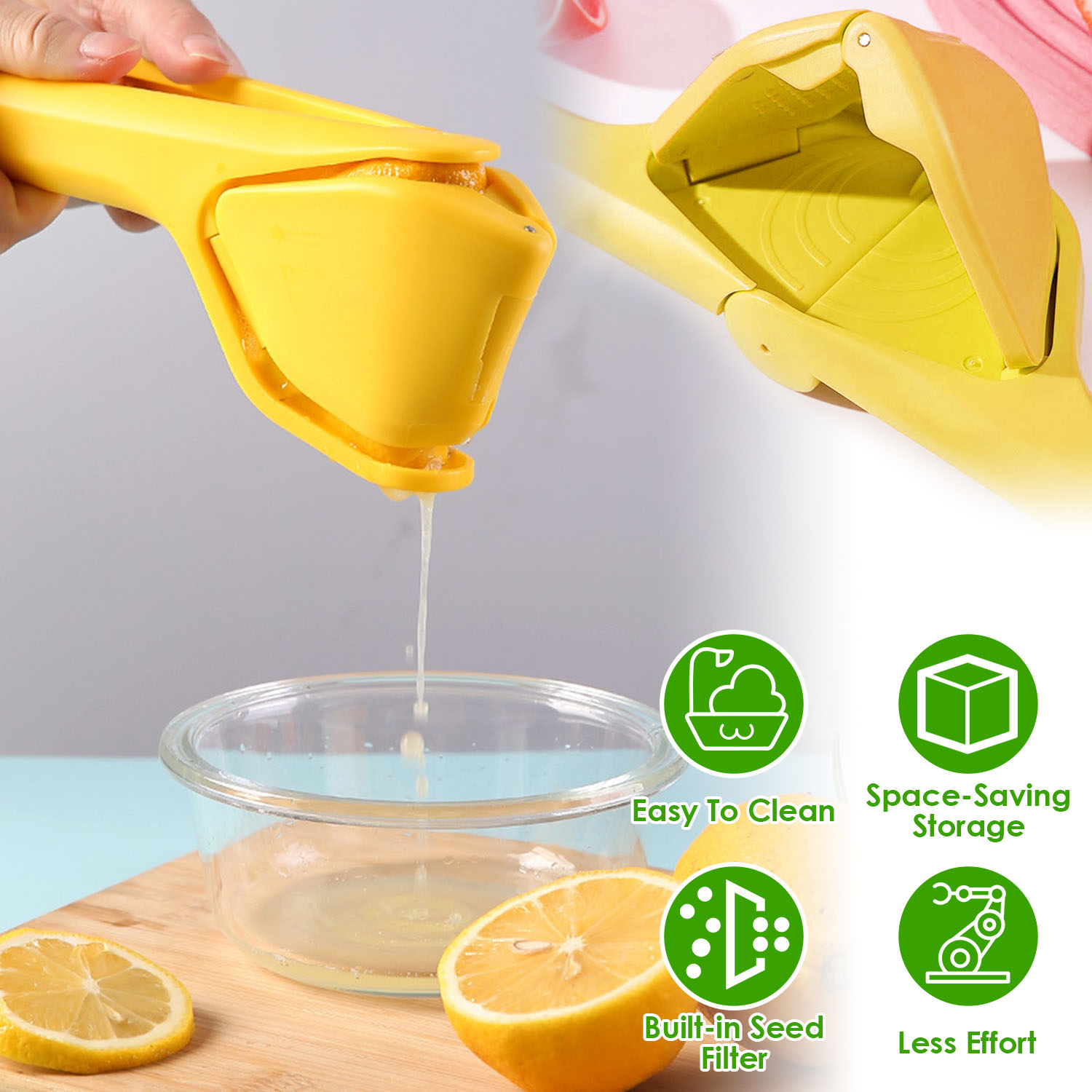 Manual Lemon Squeezer Fold Flat Design Effortless Hand Lemon Juicer Squeezer Manual Citrus Juicer with Sideways Pivot Increase Leverage Reduce Effort - Image 4