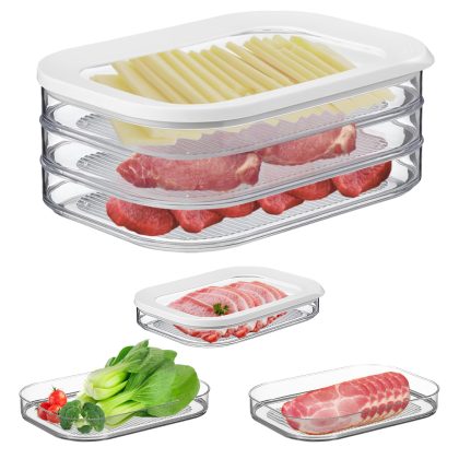 2Pcs Deli Meat Container With Lid for Fridge Stackable Bacon Container Clear Food Storage Box with Lid Meal Prep Container for Lunch Meat Salami Cold