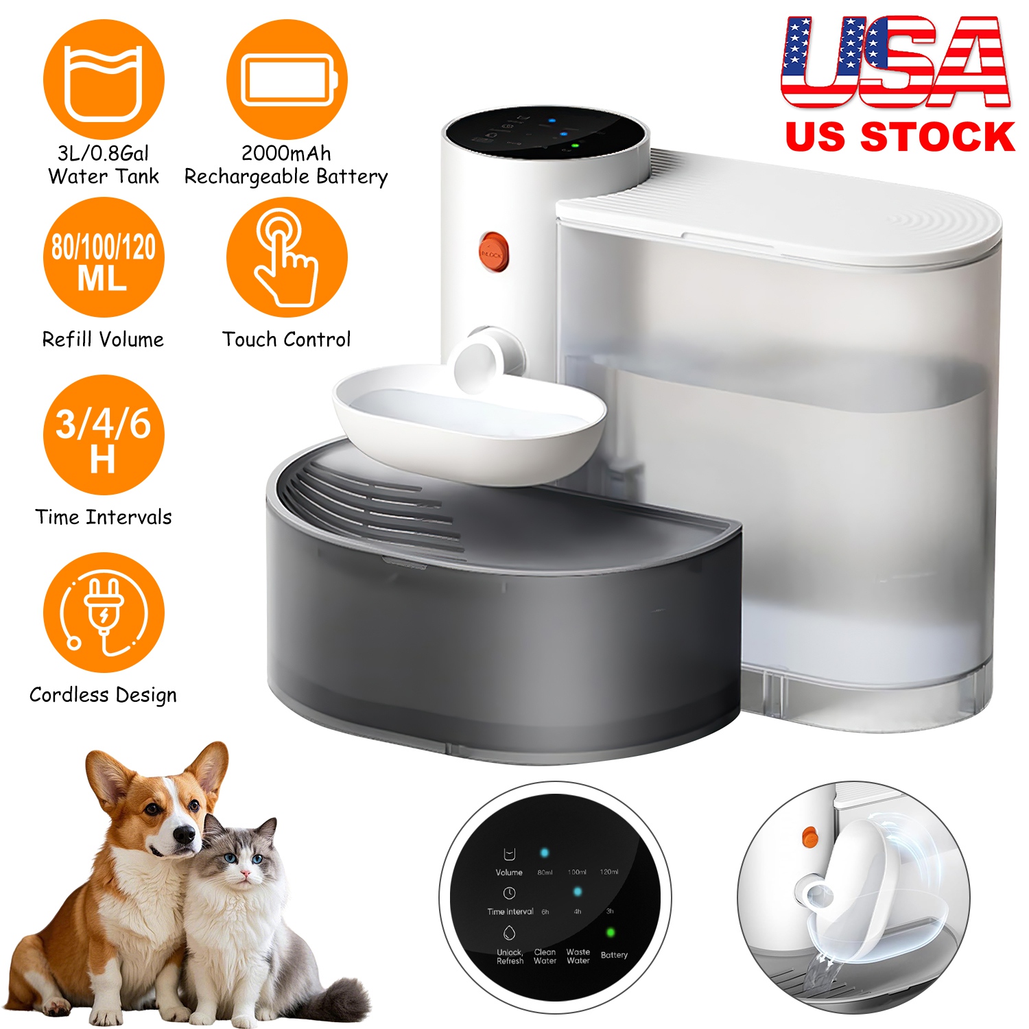 Smart Pet Water Fountain Automatic Cat Water Dispenser 3L/101OZ Cordless Rechargeable Dog Water Fountain Self-Refill with 3 Adjustable Volume 3 Time I - Image 7