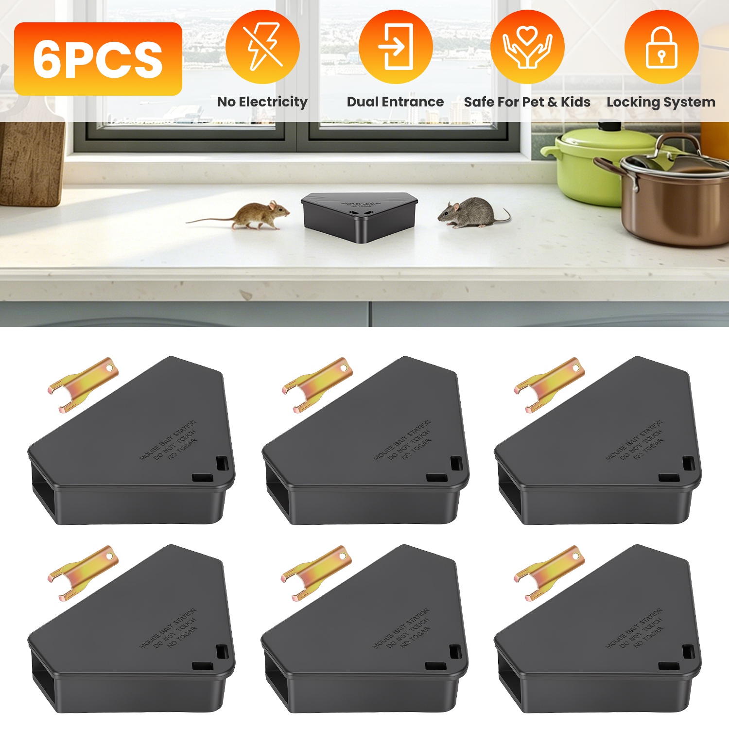 6 Packs Mouse Bait Station with Keys Tamper Resistant Indoor Outdoor Mouse Bait Boxes Reusable Locking Rodent Bait Stations for Home Garage Garden War - Image 3