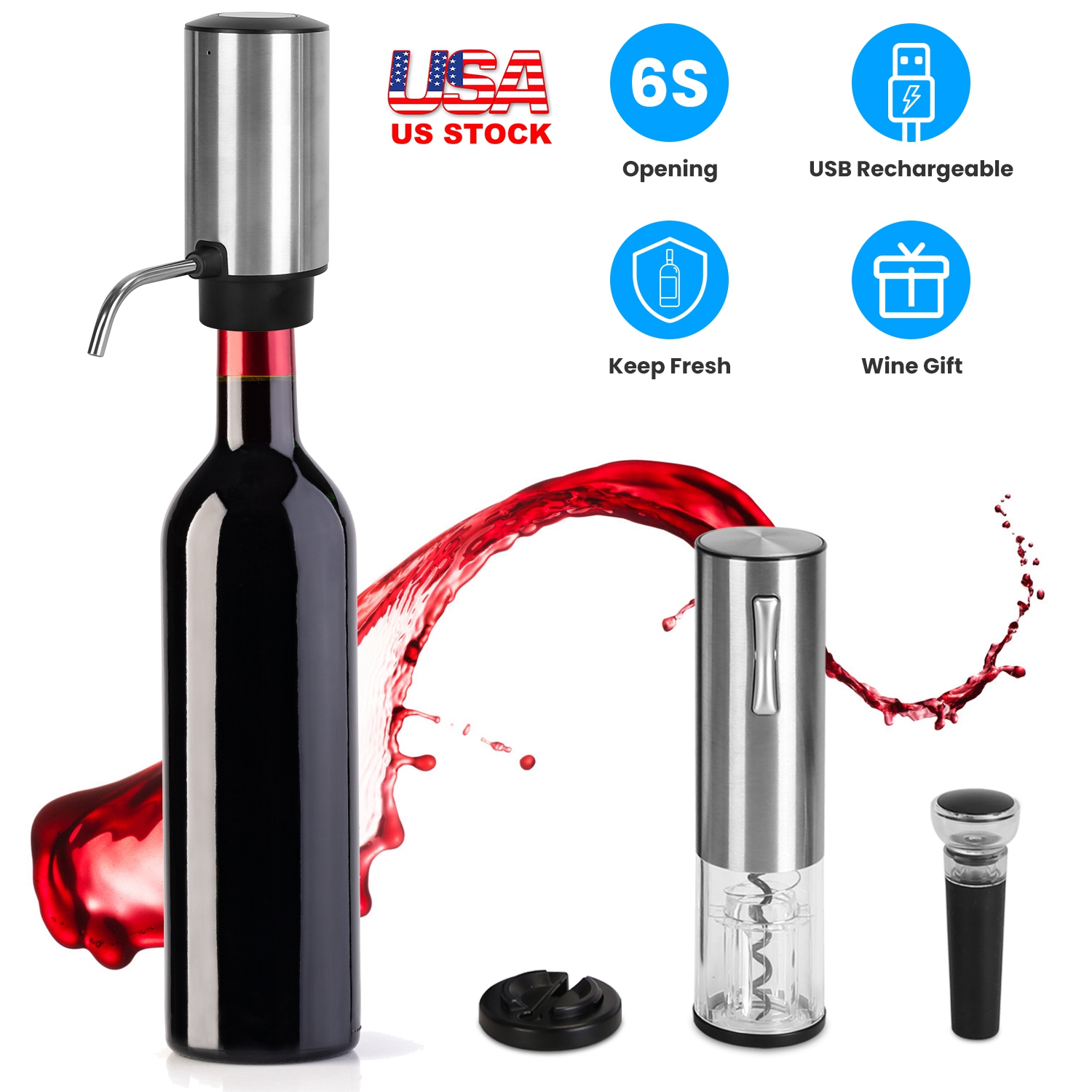 4 In 1 Electric Wine Opener Set Rechargeable Wine Aerator Foil Cutter Vacuum Wine Stopper Wine Gifts for Men Women - Image 7