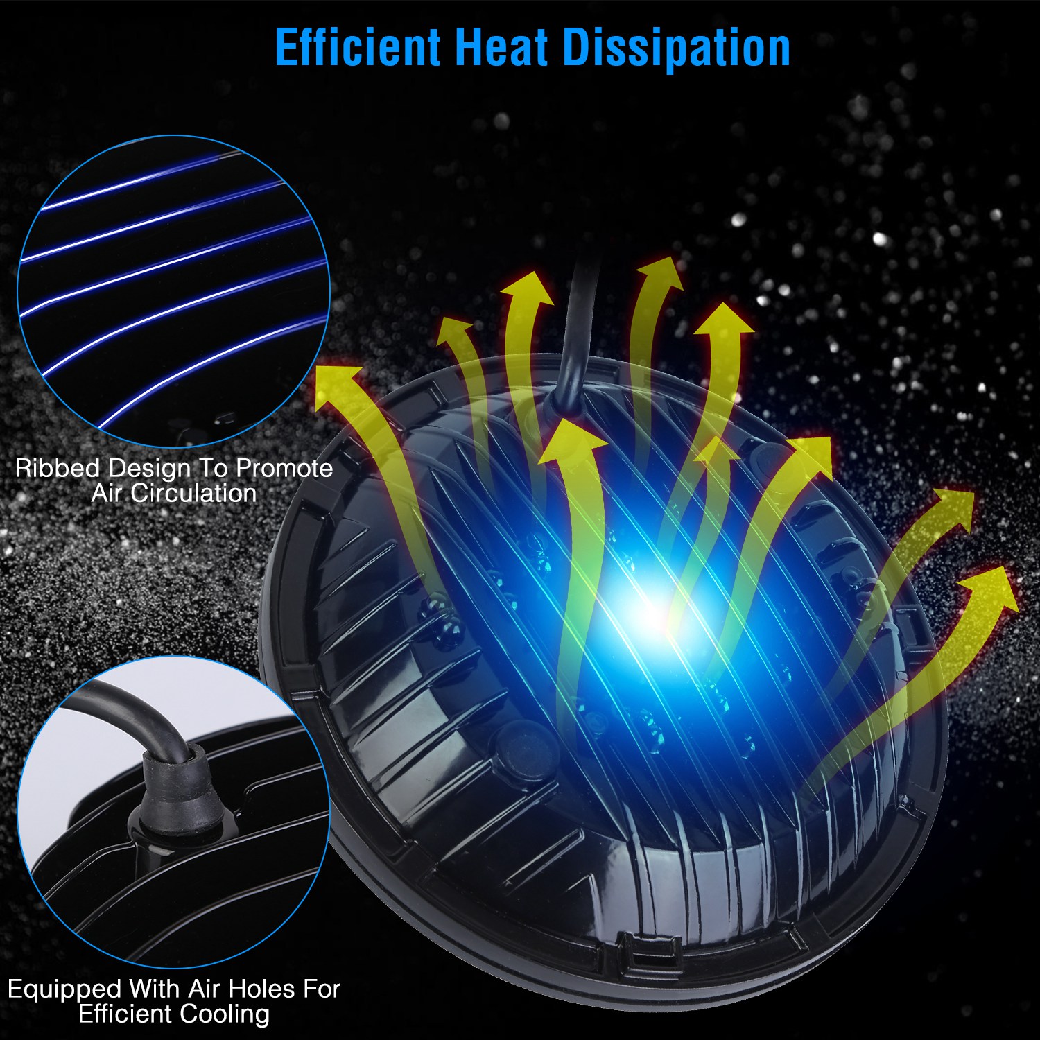 2Pcs 7In 75W Round LED Headlight 3800LM Halo Car Headlamp with DRL High Low Beam for Jeep Wrangler TJ JK CJ with H4 to H13 Adapters Plug and Play - Image 10