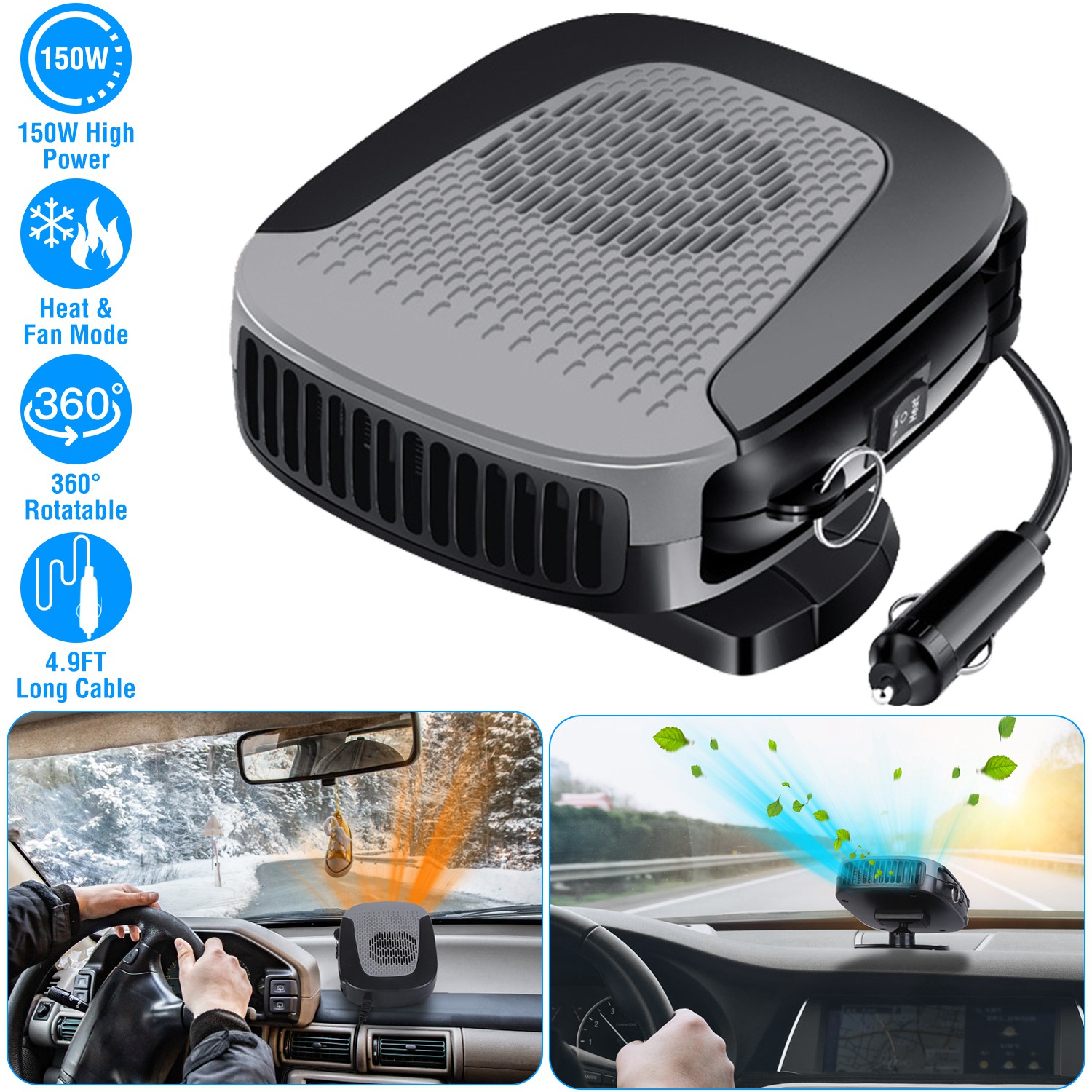 12V 150W Portable Car Auto Heater Heating Fan 2 in 1 Defroster Demister Windshield Heater Automotive Cooling Fan - Image 2